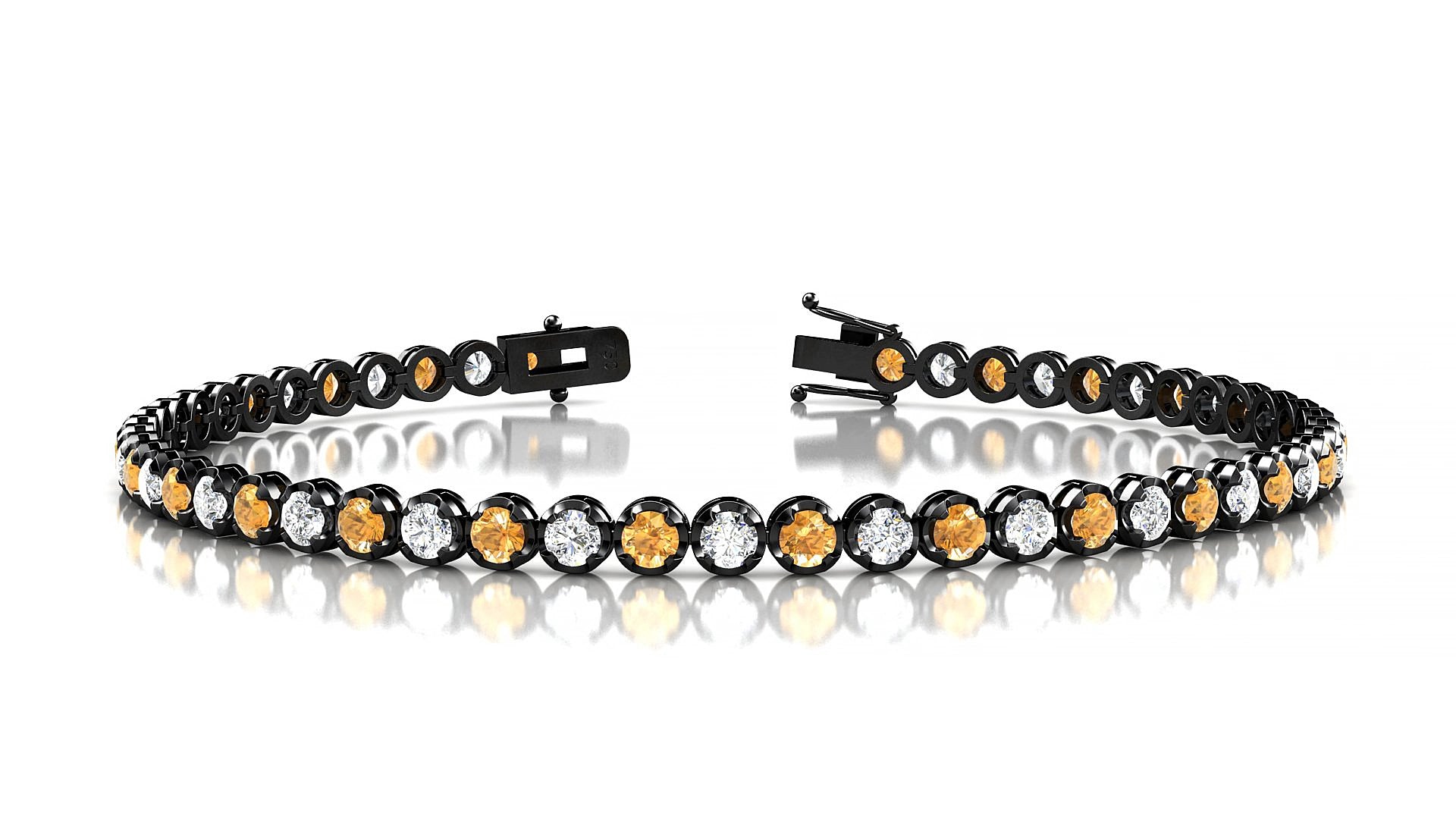 Bengal 1-1 | 18k Black Gold 2.5 mm Round Natural Citrine & Diamond 15 cm Tennis Bracelet