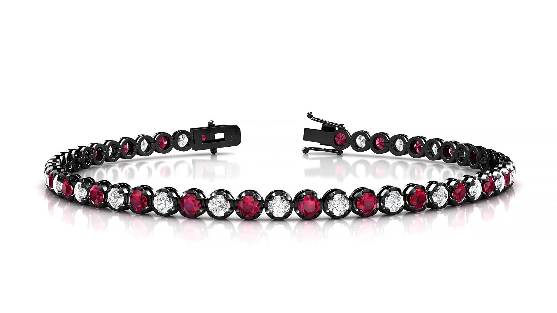 Bengal 1-1 | 18k Black Gold 2.5 mm Round Natural Ruby & Diamond 15 cm Tennis Bracelet