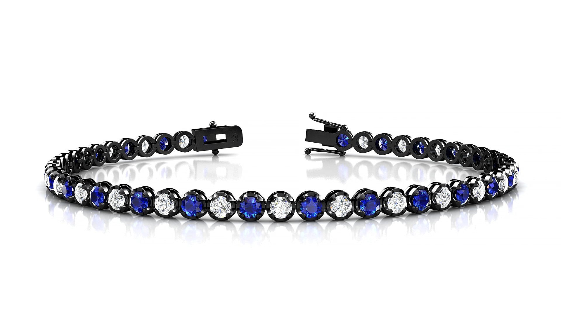 Bengal 1-1 | 18k Black Gold 2.5 mm Round Natural Sapphire & Diamond 15 cm Tennis Bracelet