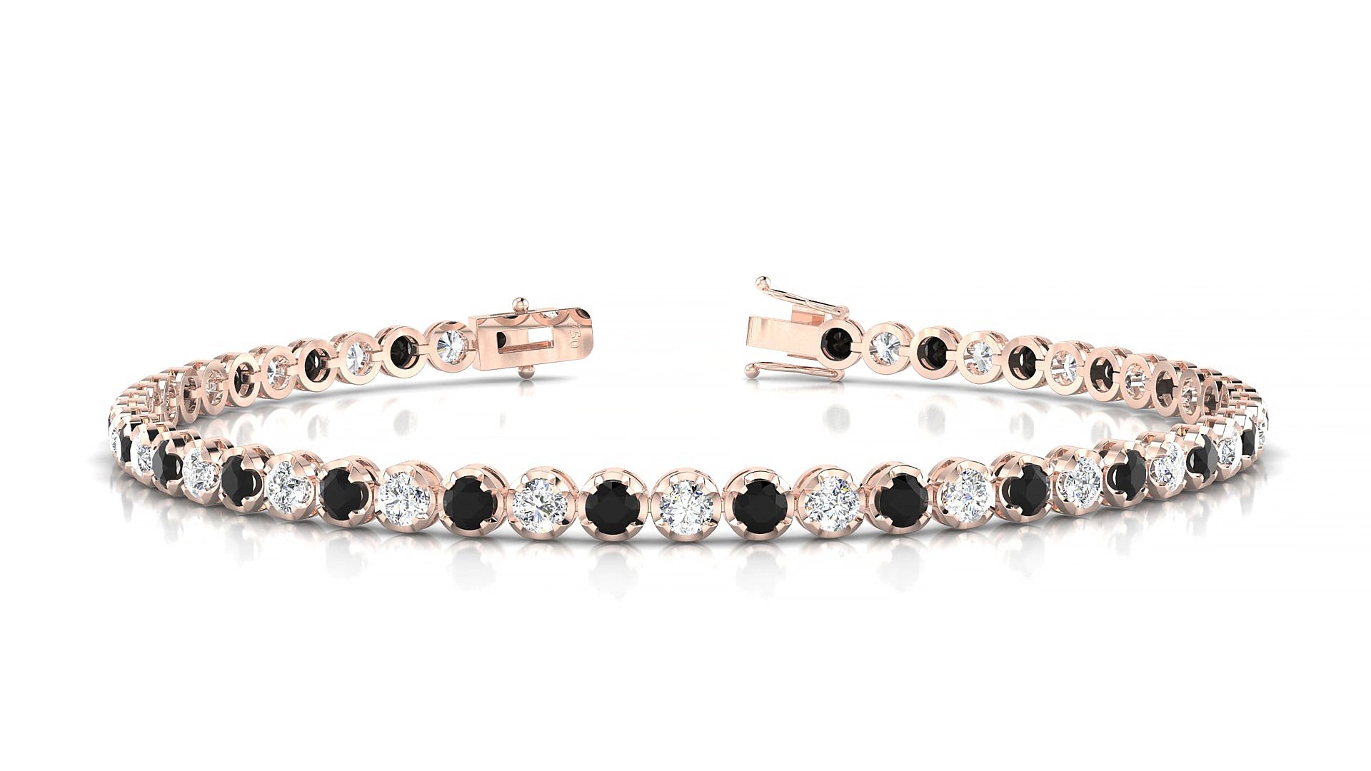 Bengal 1-1 | 18k Rose Gold 2.5 mm Round Natural Black Diamond & Diamond 18 cm Tennis Bracelet