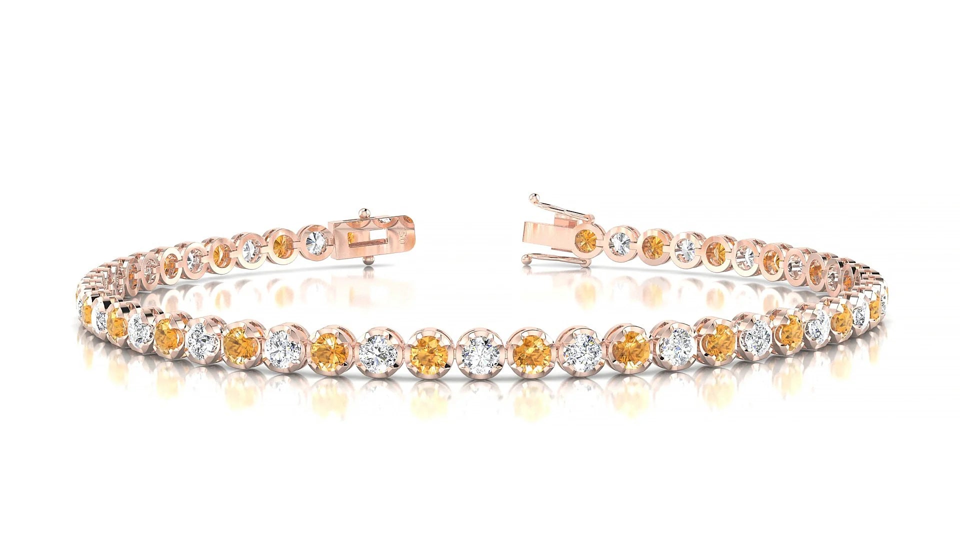 Bengal 1-1 | 18k Rose Gold 2.5 mm Round Natural Citrine & Diamond Tennis Bracelet