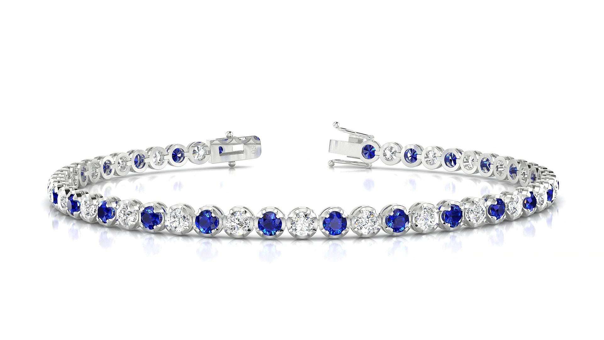 Bengal 1-1 | 18k White Gold 2.5 mm Round Natural Sapphire & Diamond 15 cm Tennis Bracelet