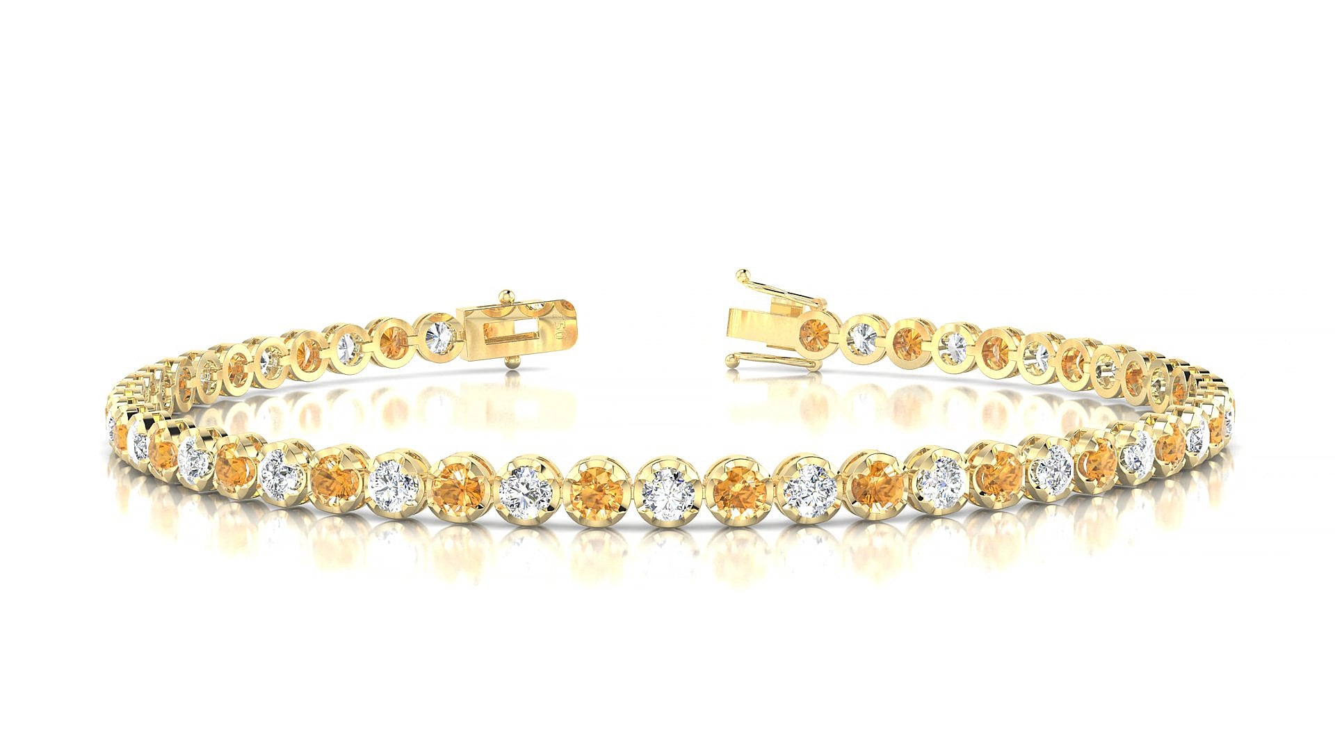 Bengal 1-1 | 18k Yellow Gold 2.5 mm Round Natural Citrine & Diamond 15 cm Tennis Bracelet