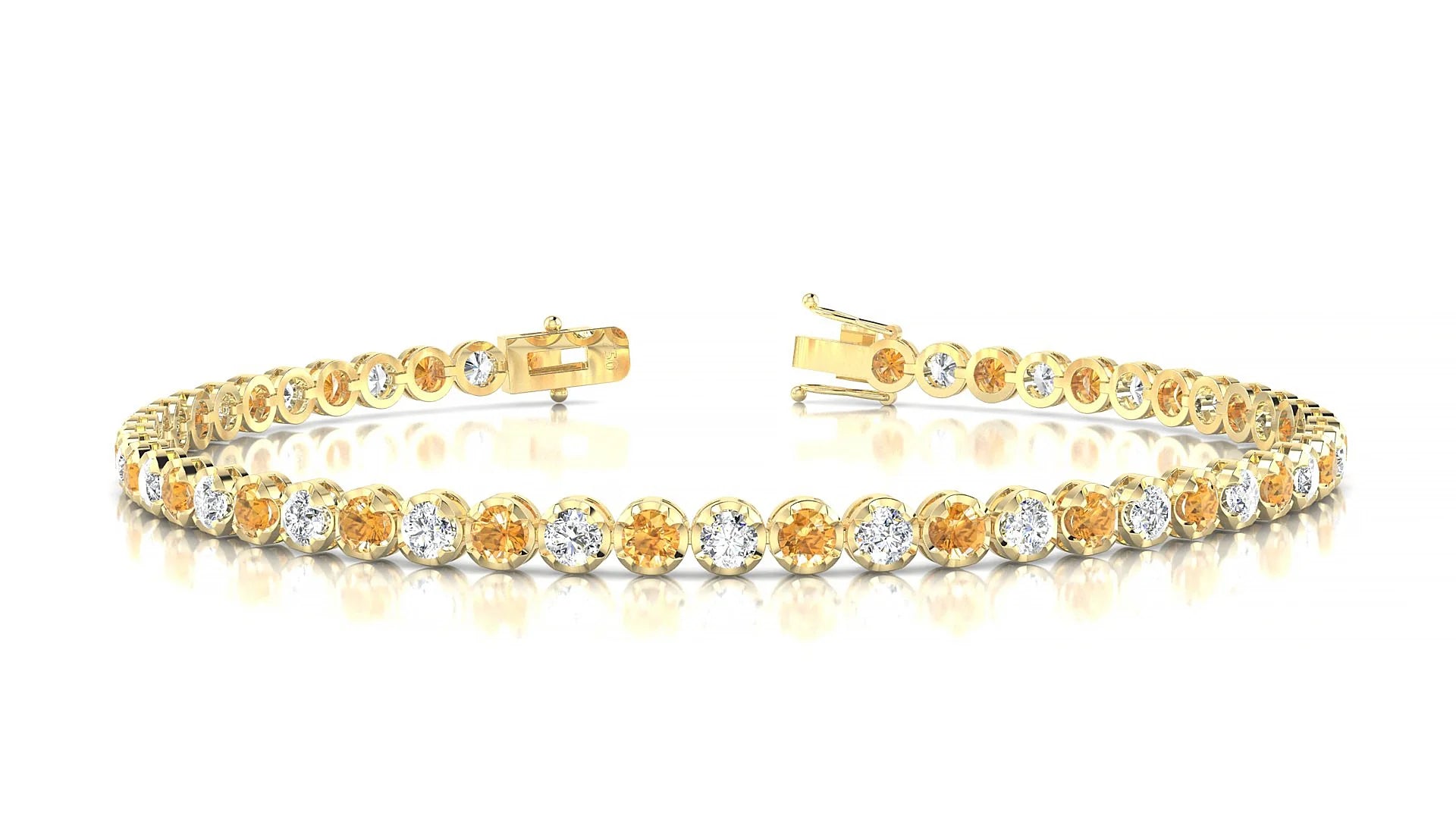 Bengal 1-1 | 18k Yellow Gold 2.5 mm Round Natural Citrine & Diamond Tennis Bracelet