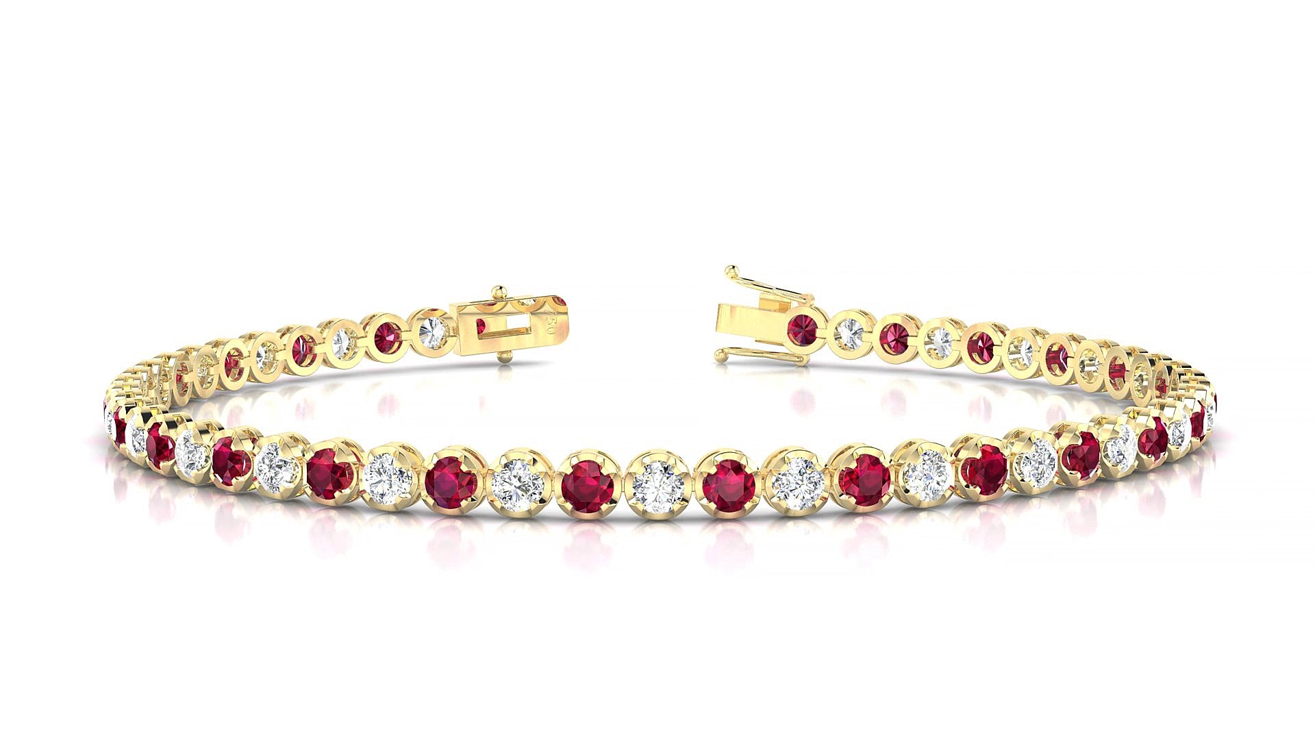 Bengal 1-1 | 18k Yellow Gold 2.5 mm Round Natural Ruby & Diamond 15 cm Tennis Bracelet