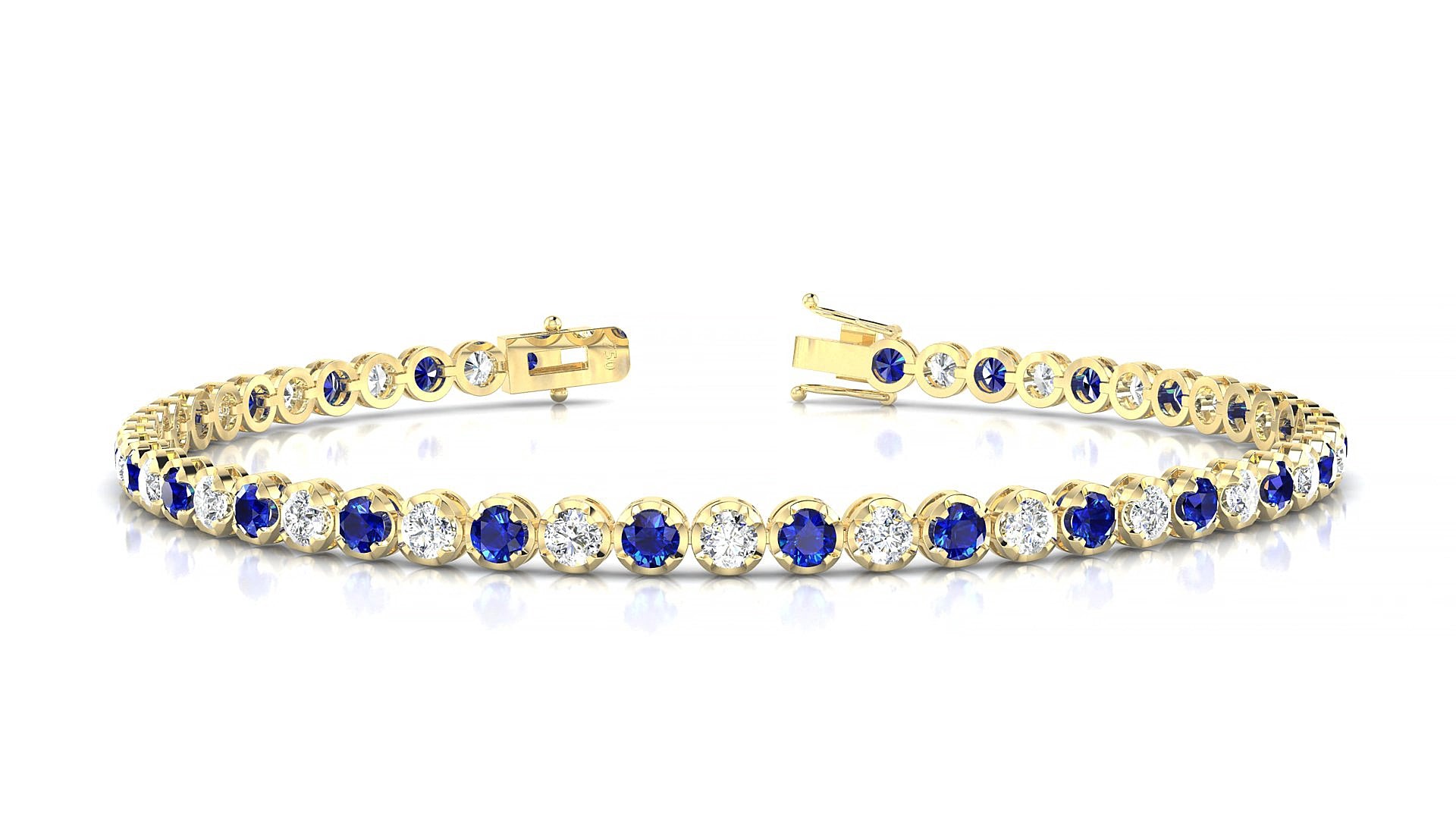 Bengal 1-1 | 18k Yellow Gold 2.5 mm Round Natural Sapphire & Diamond 15 cm Tennis Bracelet