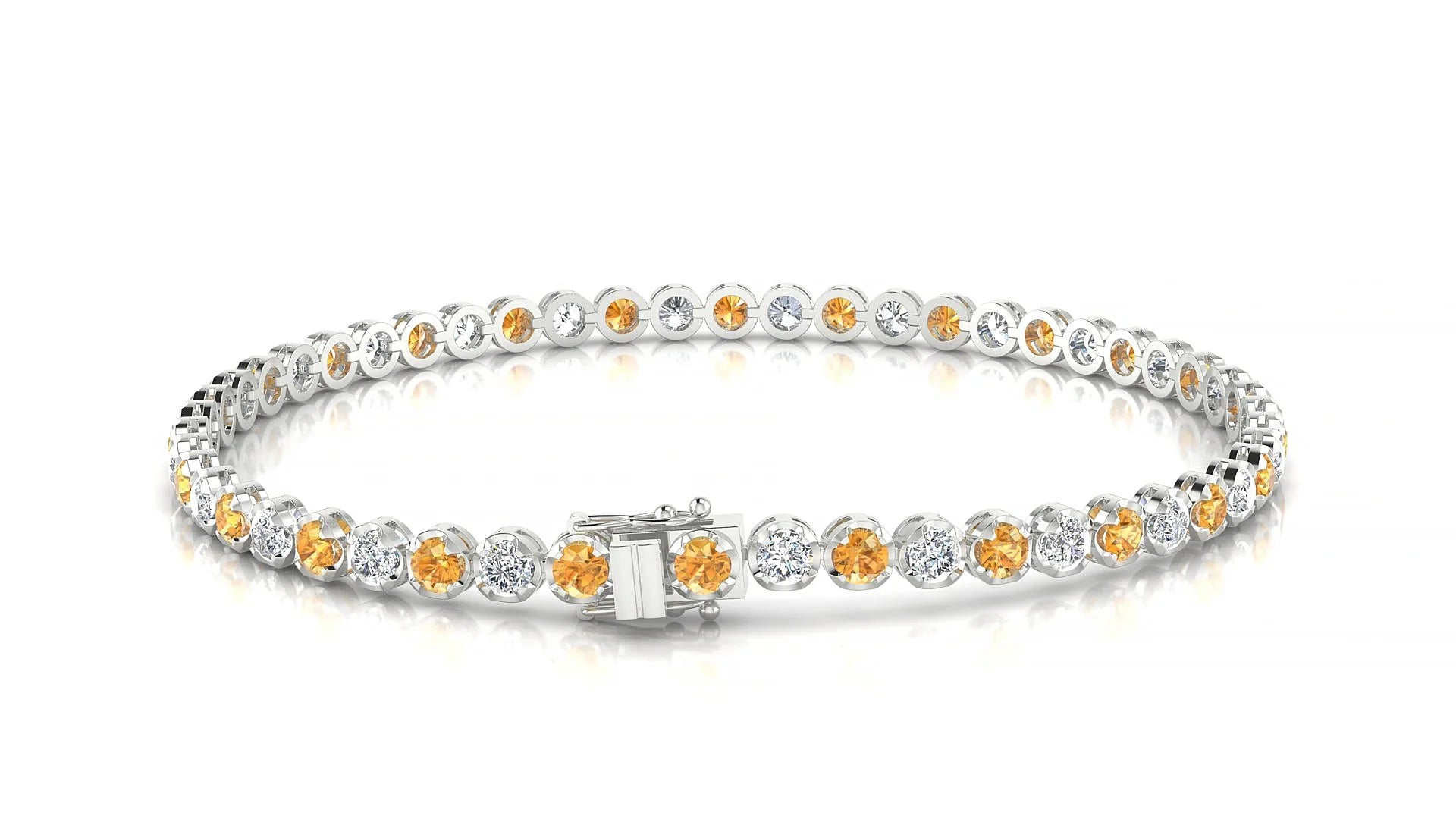 Bengal 1-1 | 18k White Gold 2.5 mm Round Natural Citrine & Diamond Tennis Bracelet