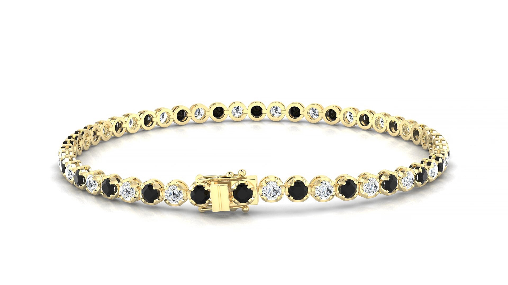 Bengal 1-1 | 18k Yellow Gold 2.5 mm Round Natural Black Diamond & Diamond 18 cm Tennis Bracelet
