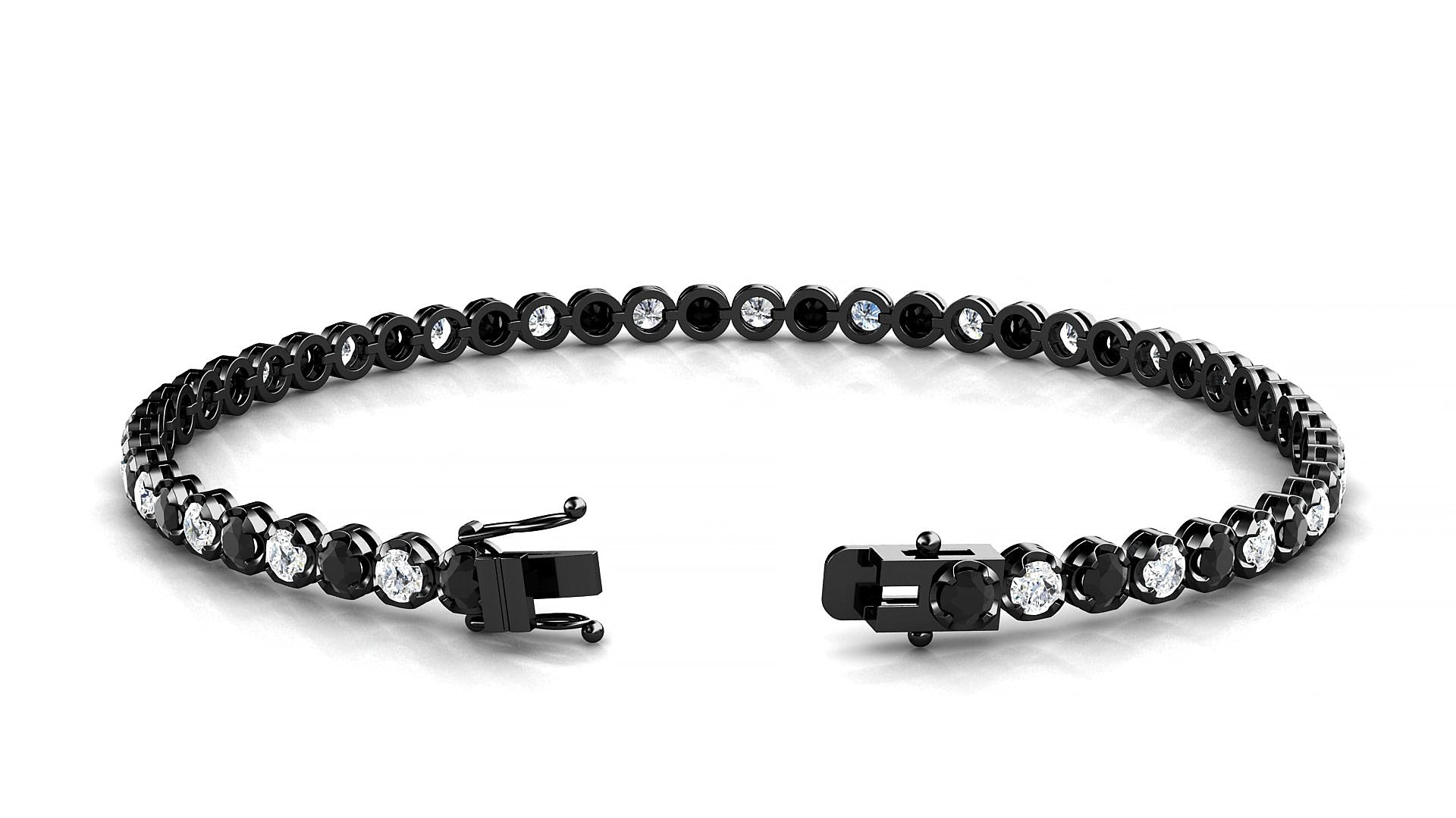 Bengal 1-1 | 18k Black Gold 2.5 mm Round Natural Black Diamond & Diamond 18 cm Tennis Bracelet