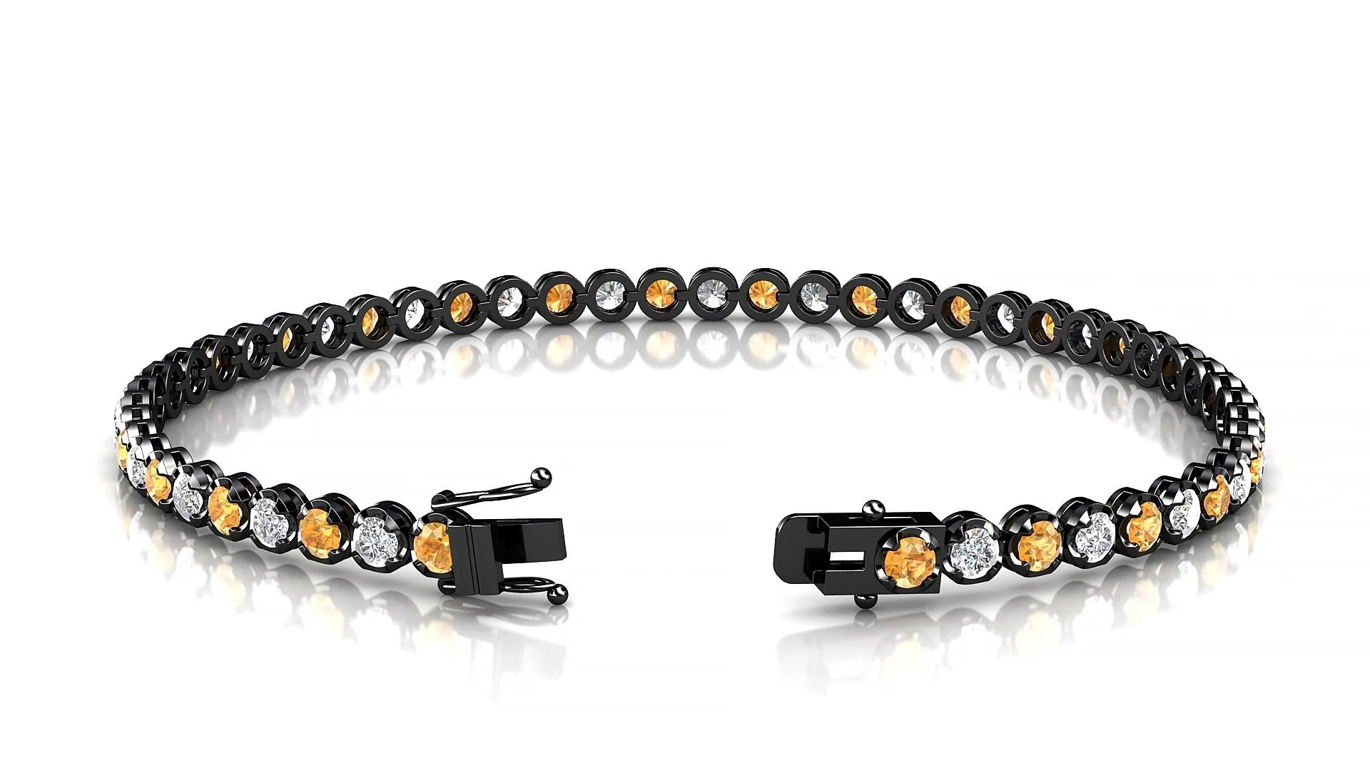 Bengal 1-1 | 18k Black Gold 2.5 mm Round Natural Citrine & Diamond Tennis Bracelet