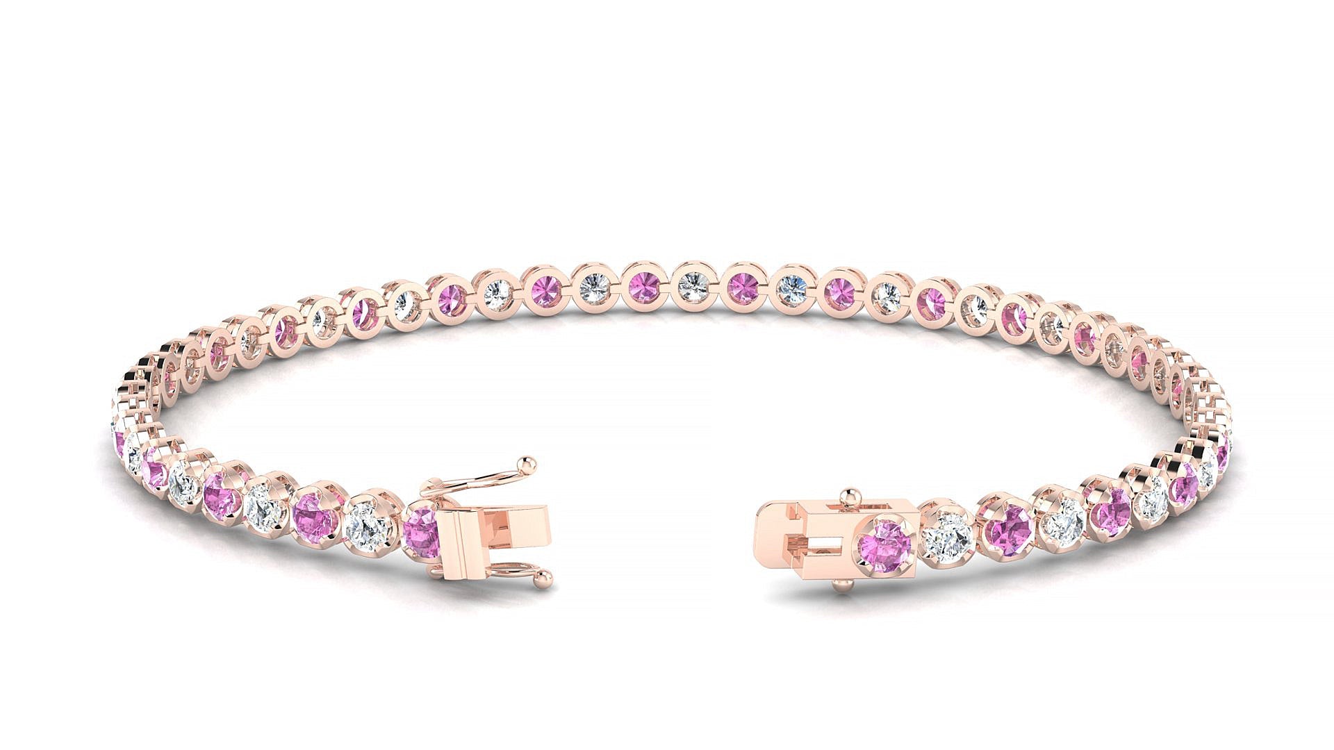 Bengal 1-1 | 18k Rose Gold 2.5 mm Round Natural Pink Sapphire & Diamond Tennis Bracelet