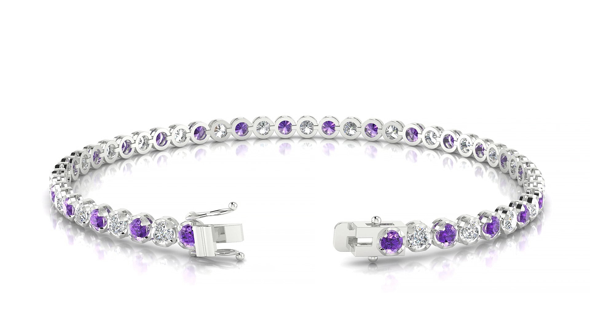 Bengal 1-1 | 18k White Gold 2.5 mm Round Natural Amethyst & Diamond 15 cm Tennis Bracelet