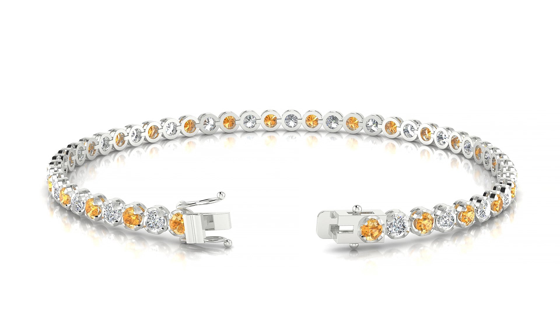 Bengal 1-1 | 18k White Gold 2.5 mm Round Natural Citrine & Diamond 15 cm Tennis Bracelet
