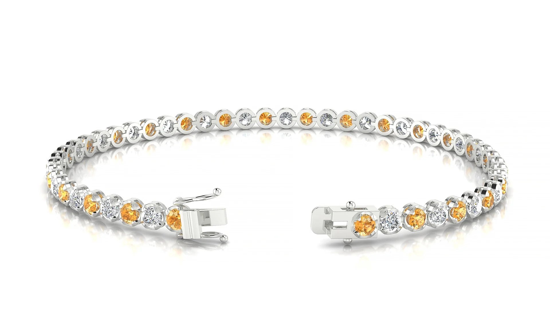 Bengal 1-1 | 18k White Gold 2.5 mm Round Natural Citrine & Diamond Tennis Bracelet