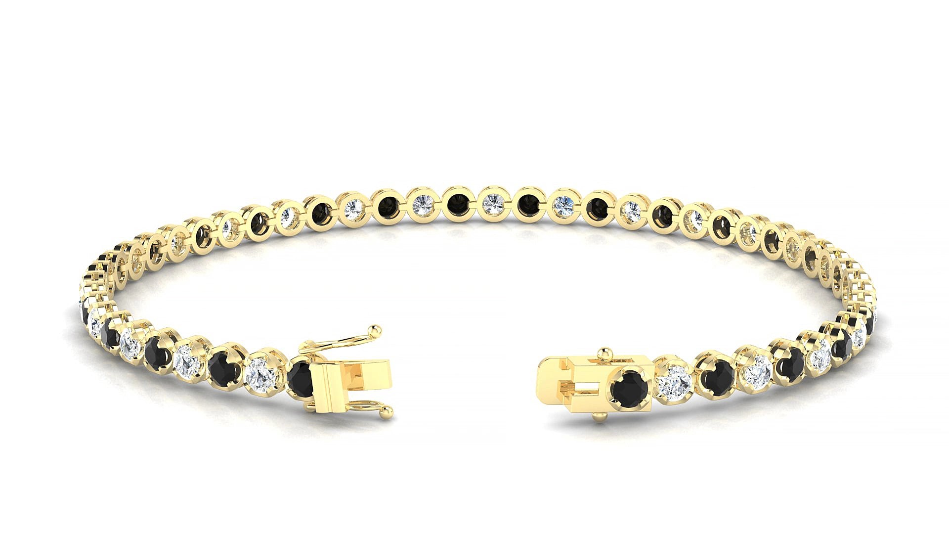 Bengal 1-1 | 18k Yellow Gold 2.5 mm Round Natural Black Diamond & Diamond 16 cm Tennis Bracelet