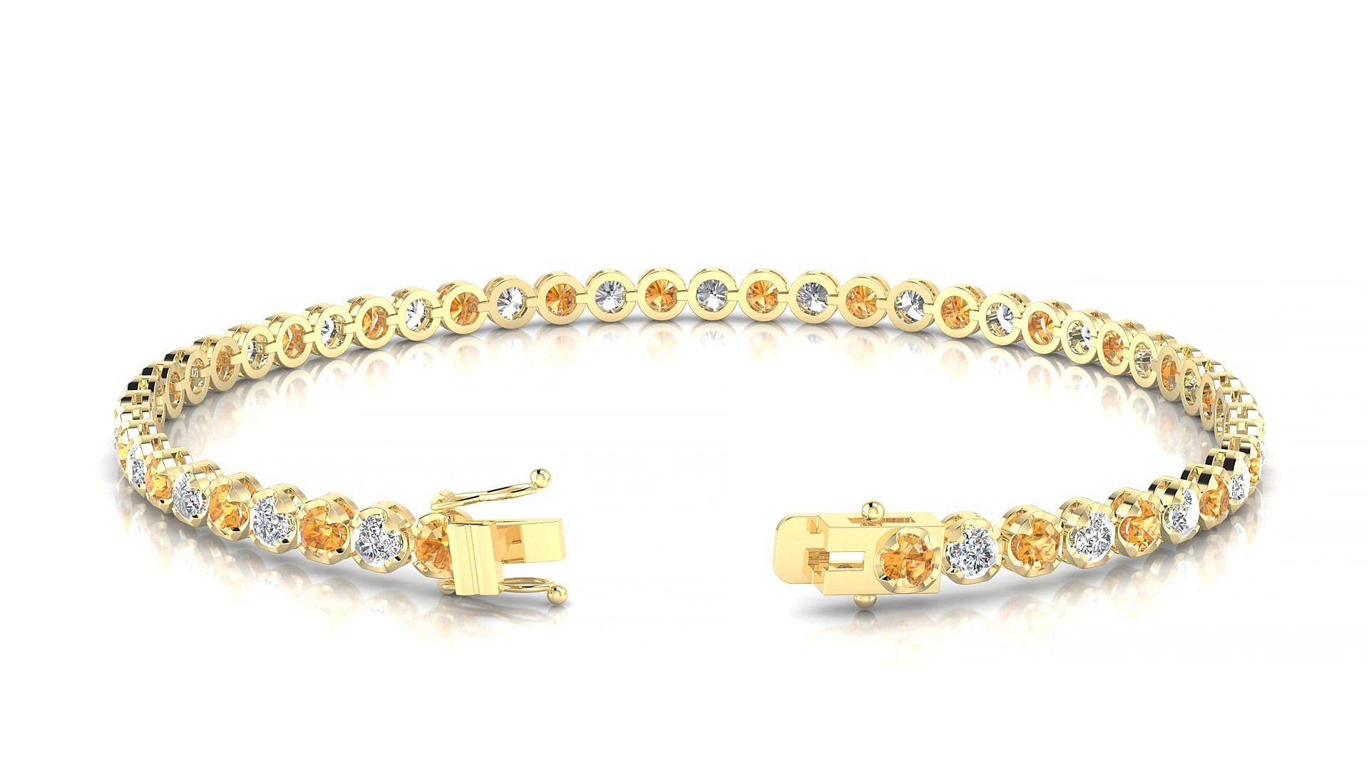 Bengal 1-1 | 18k Yellow Gold 2.5 mm Round Natural Citrine & Diamond 15 cm Tennis Bracelet