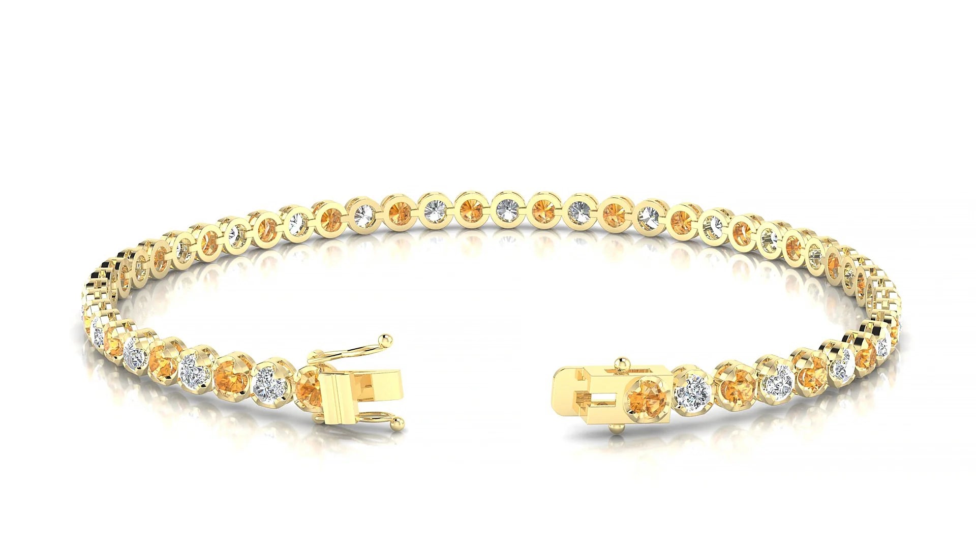 Bengal 1-1 | 18k Yellow Gold 2.5 mm Round Natural Citrine & Diamond Tennis Bracelet