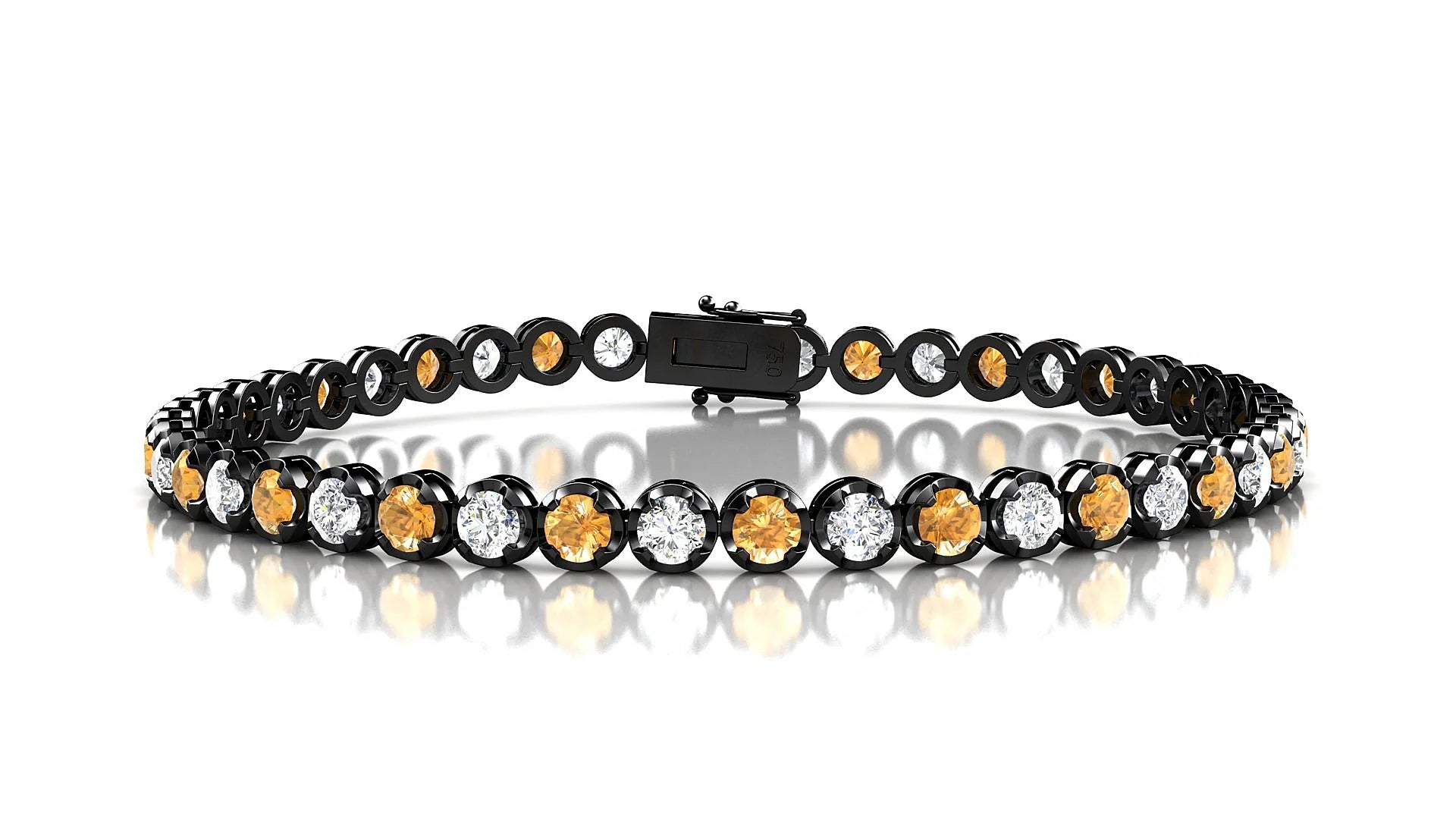 Bengal 1-1 | 18k Black Gold 3 mm Round Natural Citrine & Diamond Tennis Bracelet