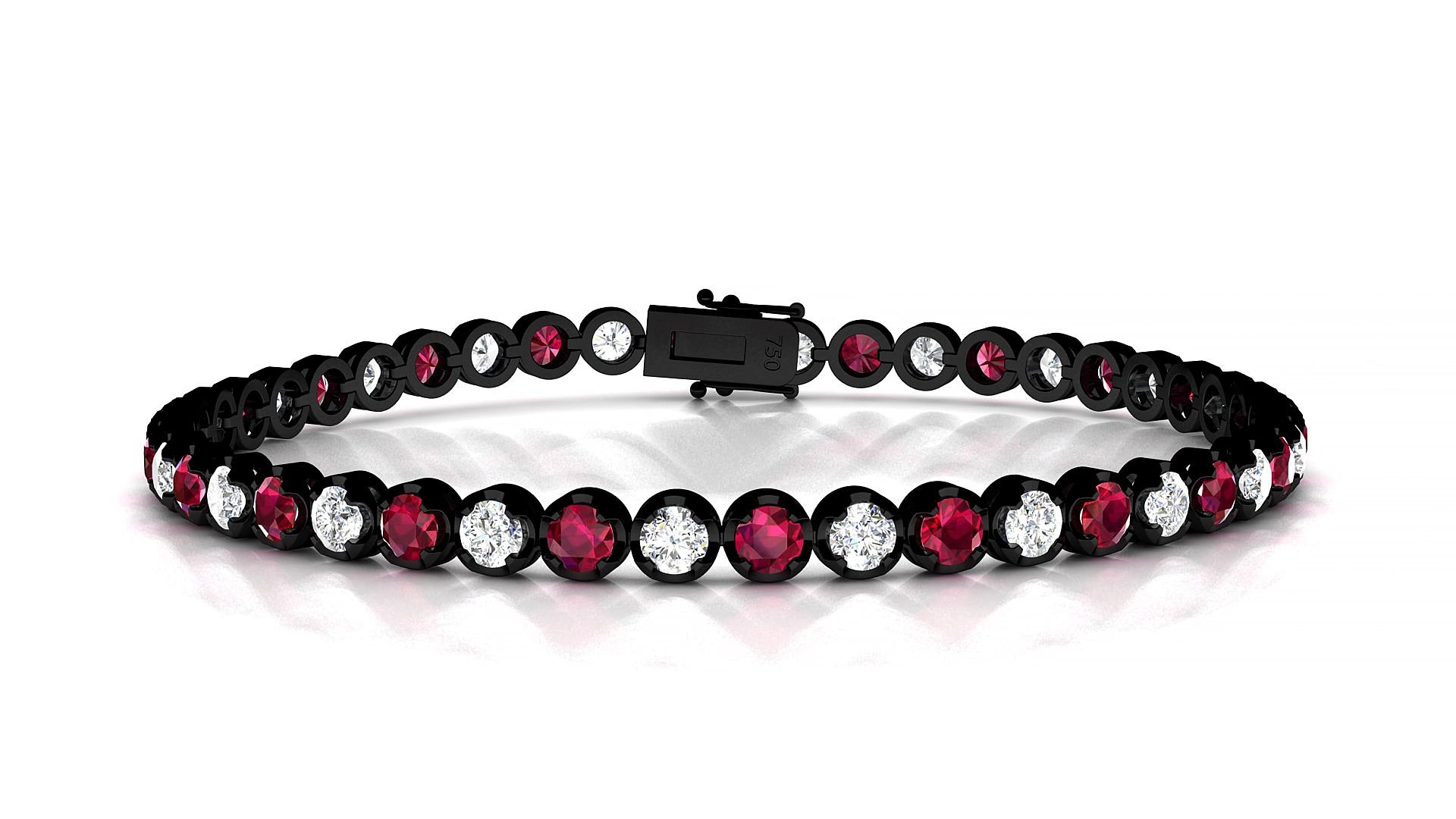 Bengal 1-1 | 18k Black Gold 3 mm Round Natural Ruby & Diamond 15 cm Tennis Bracelet