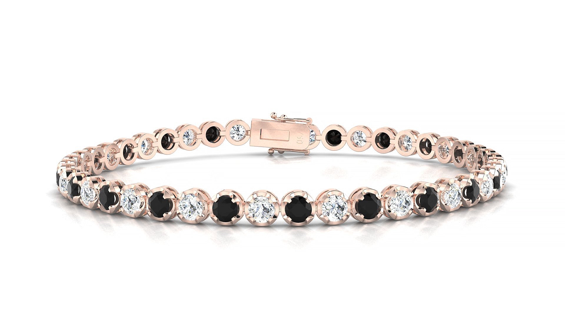 Bengal 1-1 | 18k Rose Gold 3 mm Round Natural Black Diamond & Diamond Tennis Bracelet