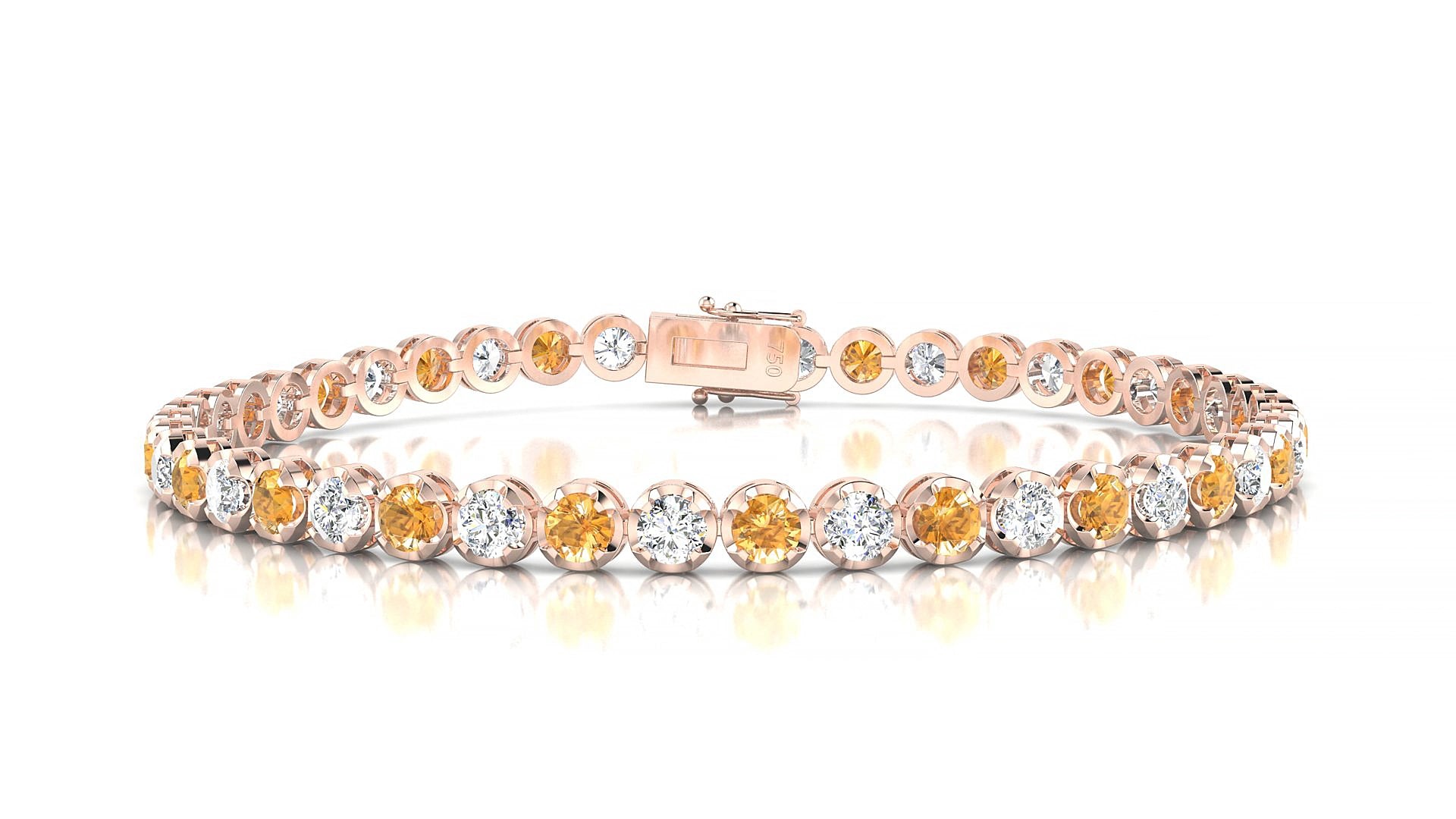 Bengal 1-1 | 18k Rose Gold 3 mm Round Natural Citrine & Diamond 16 cm Tennis Bracelet