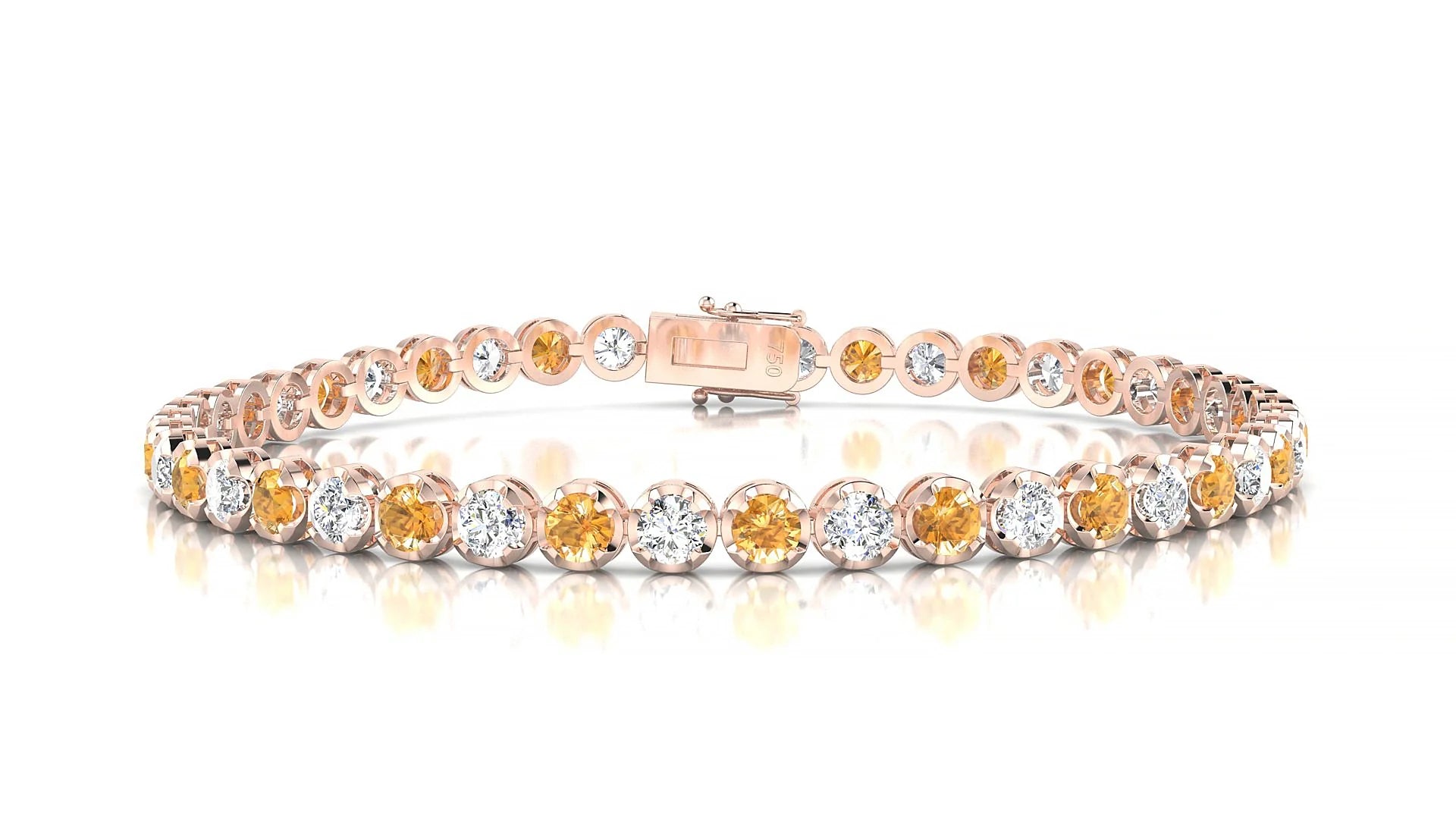 Bengal 1-1 | 18k Rose Gold 3 mm Round Natural Citrine & Diamond Tennis Bracelet