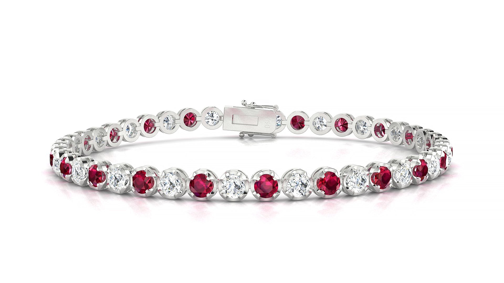 Bengal 1-1 | 18k White Gold 3 mm Round Natural Ruby & Diamond Tennis Bracelet
