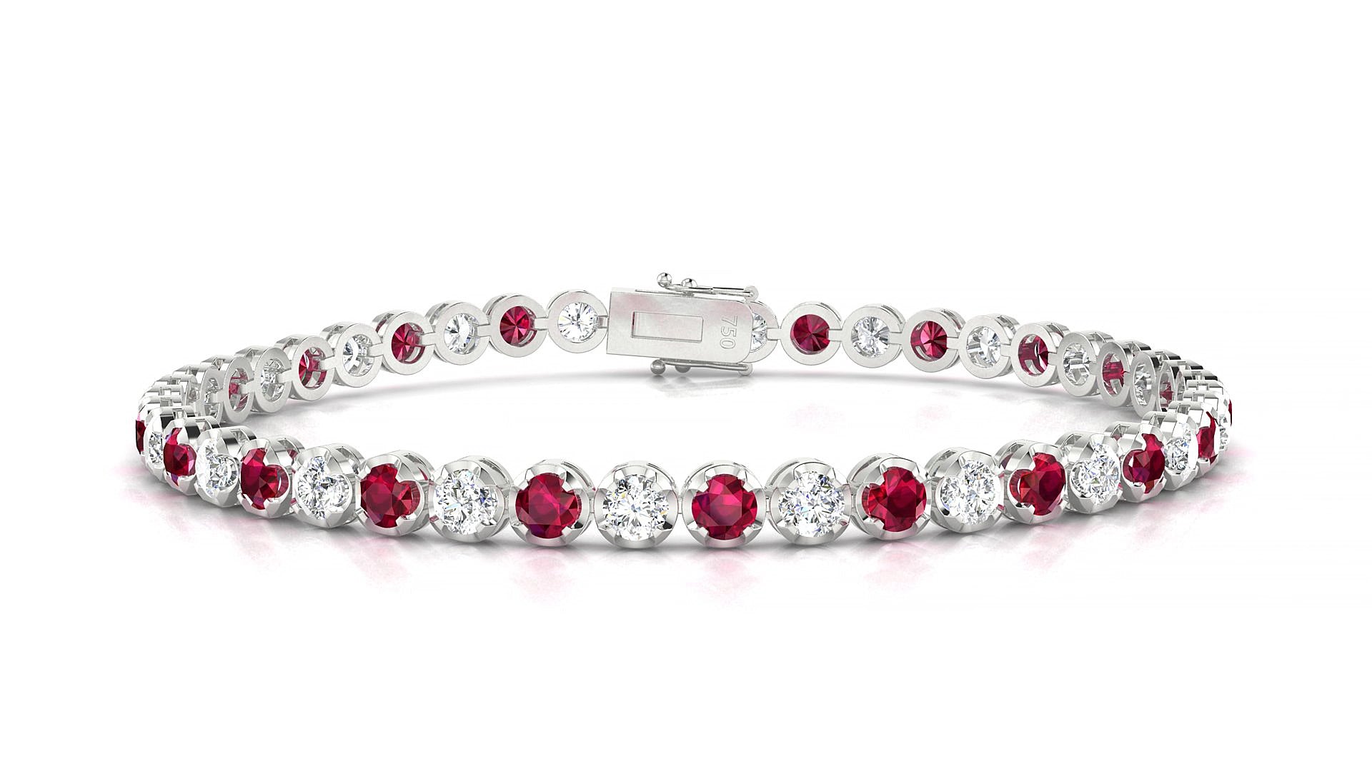Bengal 1-1 | 18k White Gold 3 mm Round Natural Ruby & Diamond 15 cm Tennis Bracelet