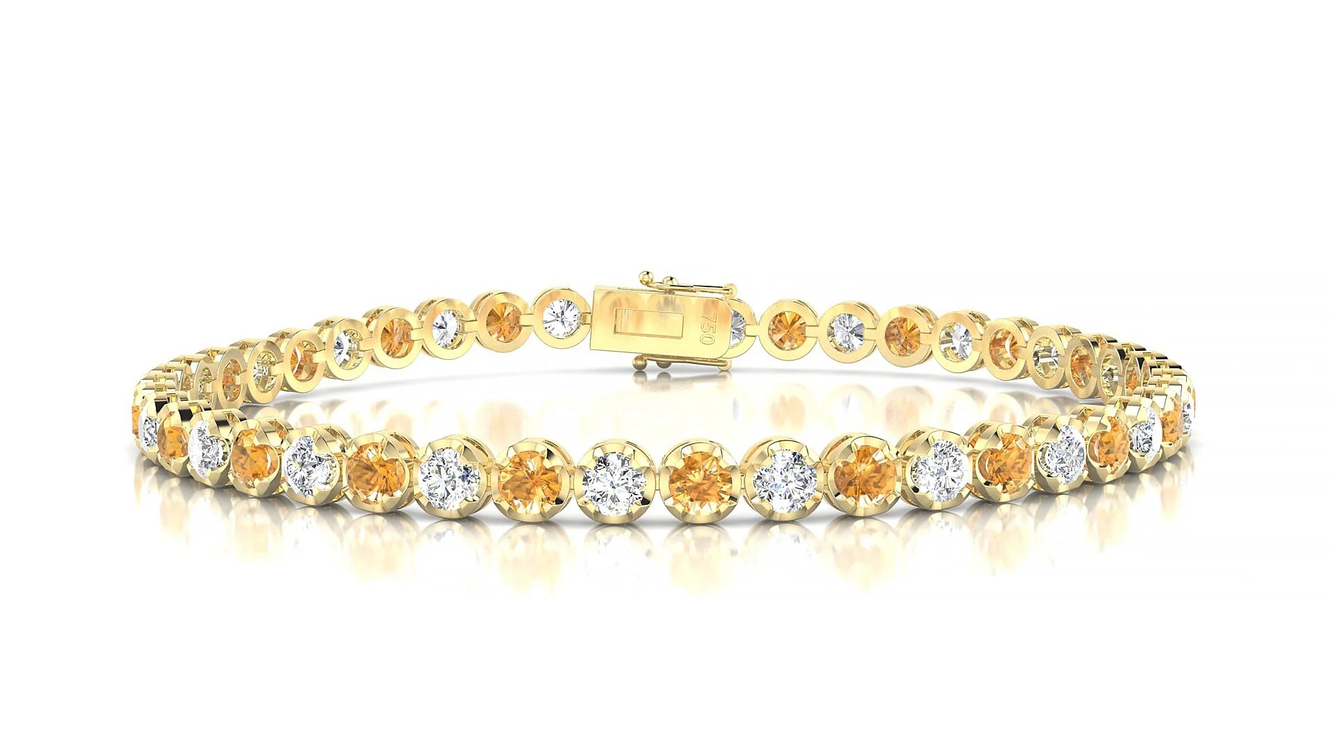 Bengal 1-1 | 18k Yellow Gold 3 mm Round Natural Citrine & Diamond Tennis Bracelet