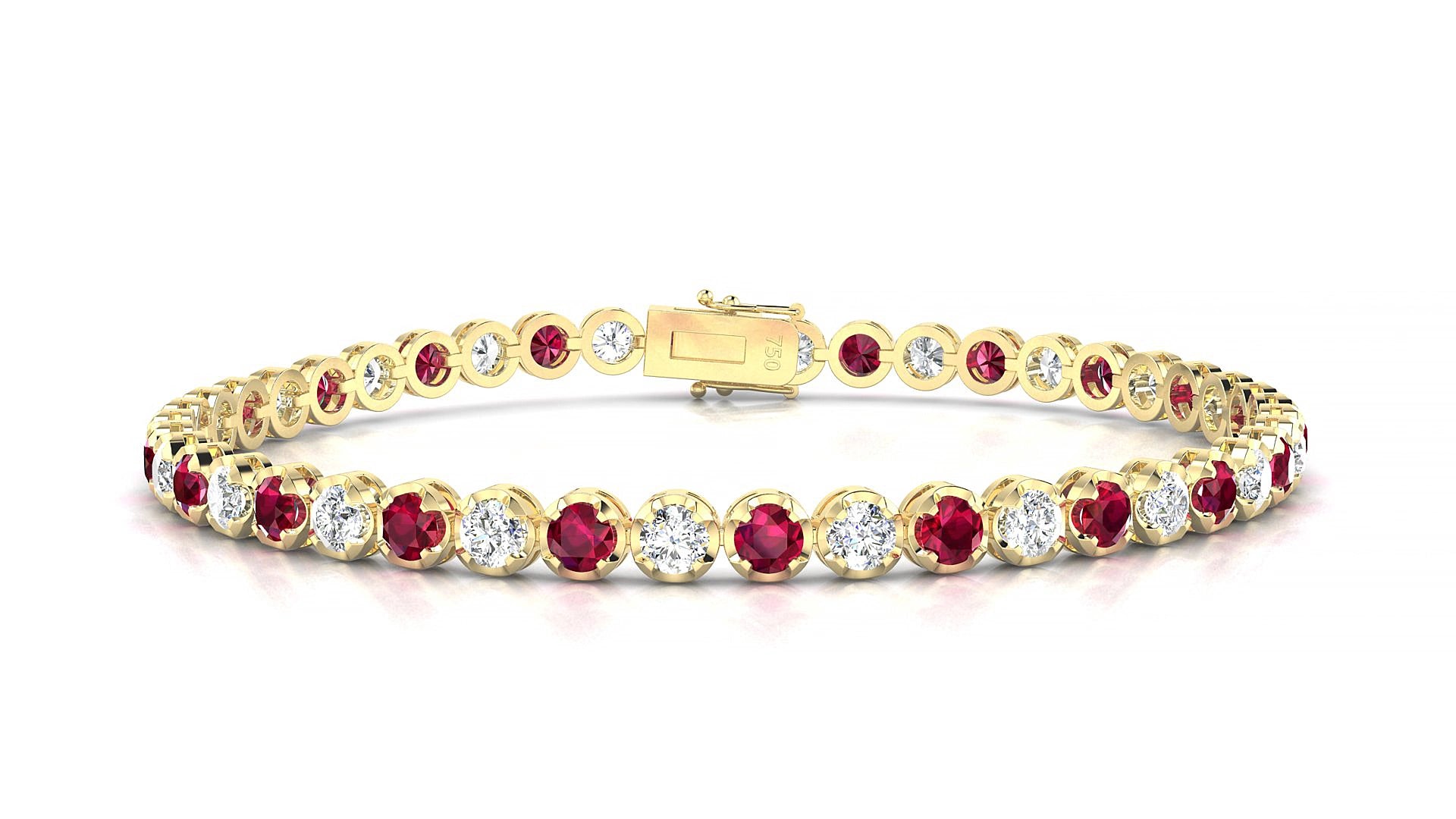 Bengal 1-1 | 18k Yellow Gold 3 mm Round Natural Ruby & Diamond 15 cm Tennis Bracelet