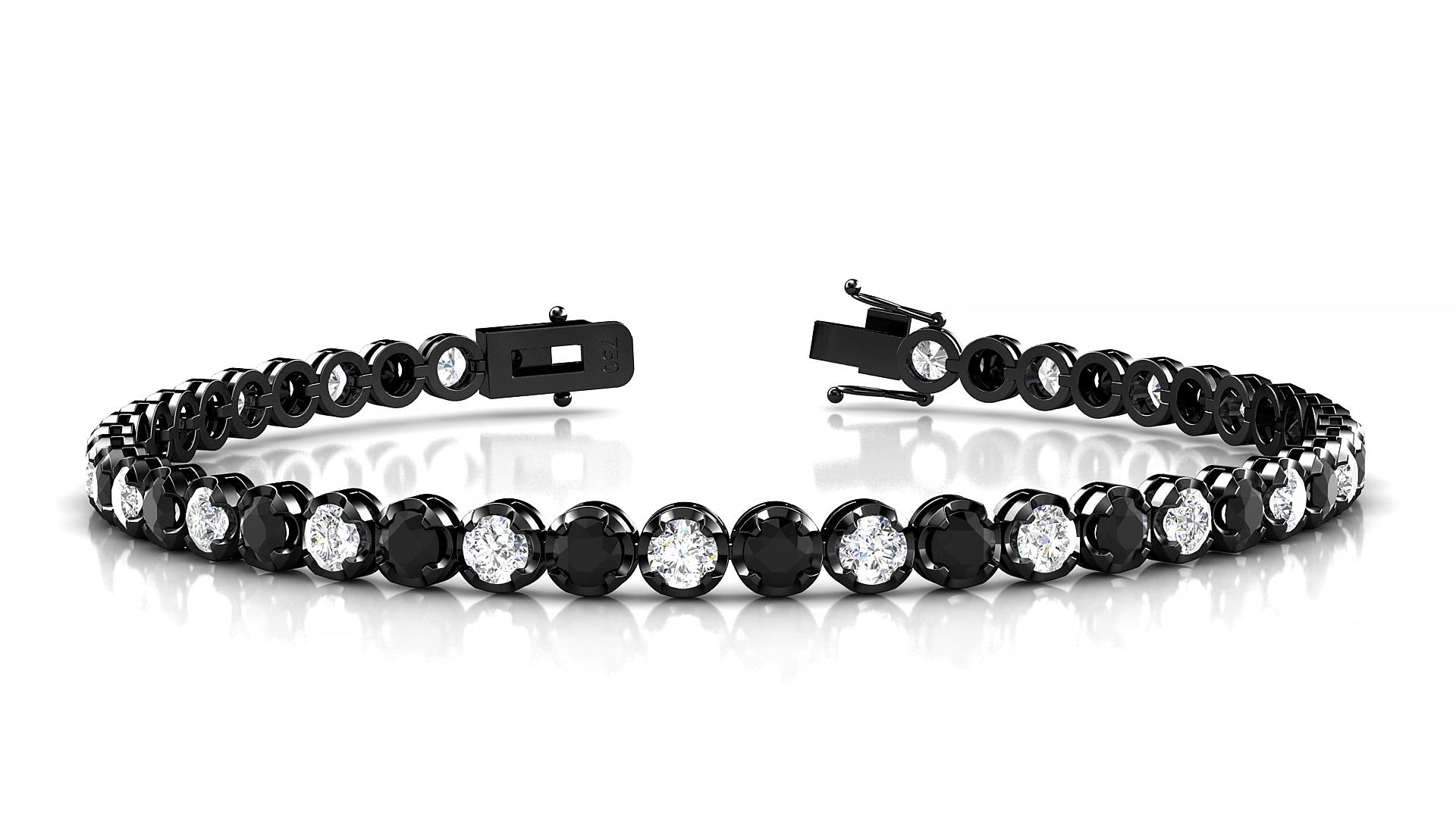 Bengal 1-1 | 18k Black Gold 3 mm Round Natural Black Diamond & Diamond 16 cm Tennis Bracelet