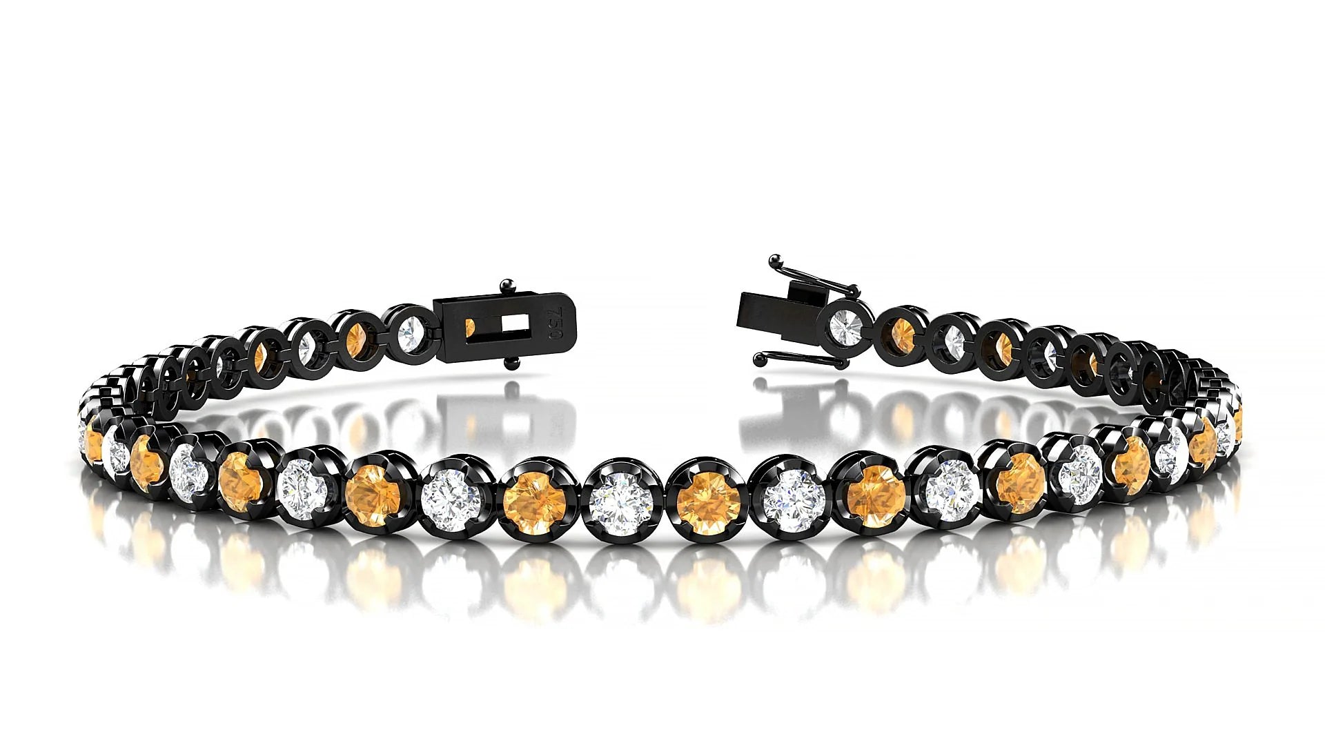 Bengal 1-1 | 18k Black Gold 3 mm Round Natural Citrine & Diamond Tennis Bracelet