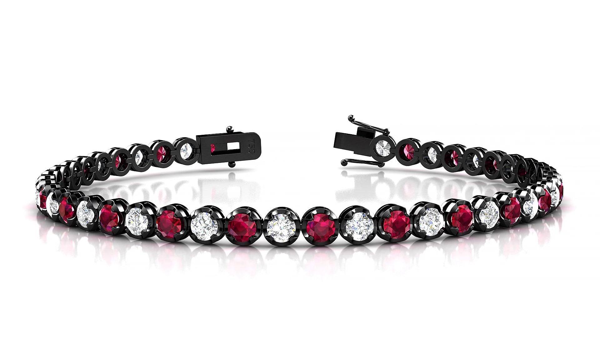 Bengal 1-1 | 18k Black Gold 3 mm Round Natural Ruby & Diamond 15 cm Tennis Bracelet