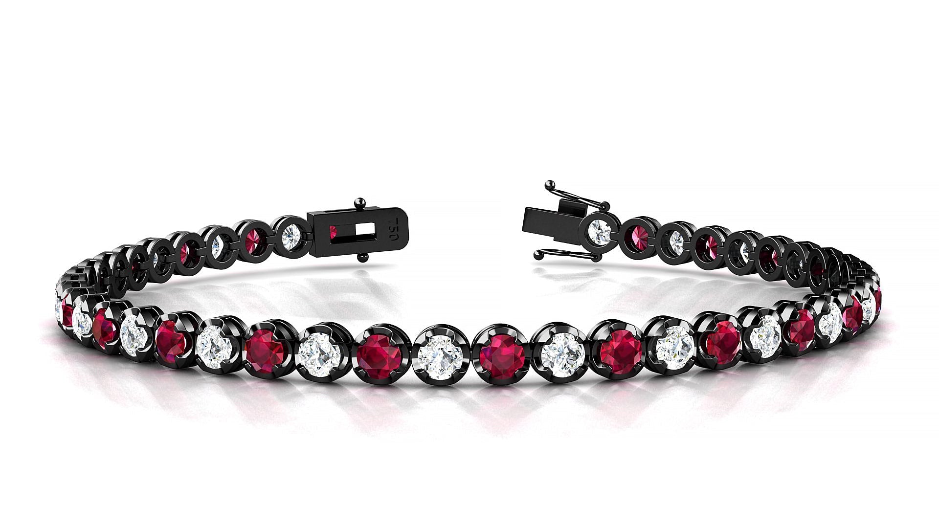 Bengal 1-1 | 18k Black Gold 3 mm Round Natural Ruby & Diamond Tennis Bracelet