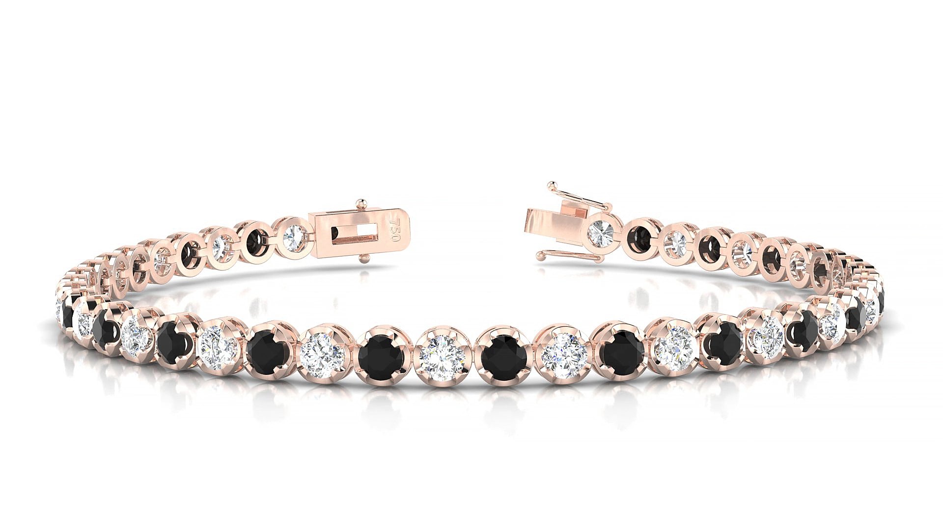 Bengal 1-1 | 18k Rose Gold 3 mm Round Natural Black Diamond & Diamond 15 cm Tennis Bracelet
