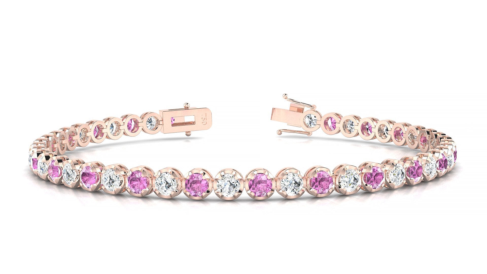 Bengal 1-1 | 18k Rose Gold 3 mm Round Natural Pink Sapphire & Diamond Tennis Bracelet