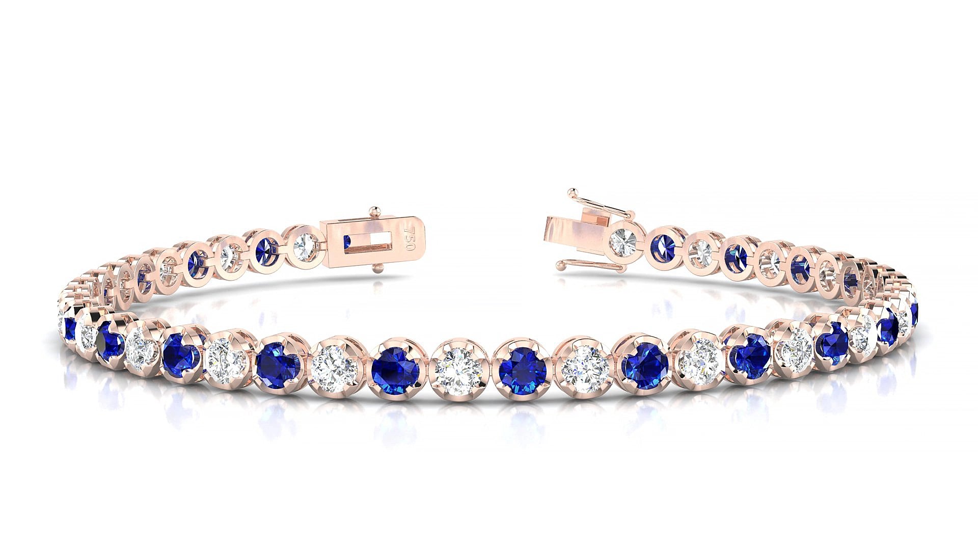 Bengal 1-1 | 18k Rose Gold 3 mm Round Natural Sapphire & Diamond 19 cm Tennis Bracelet