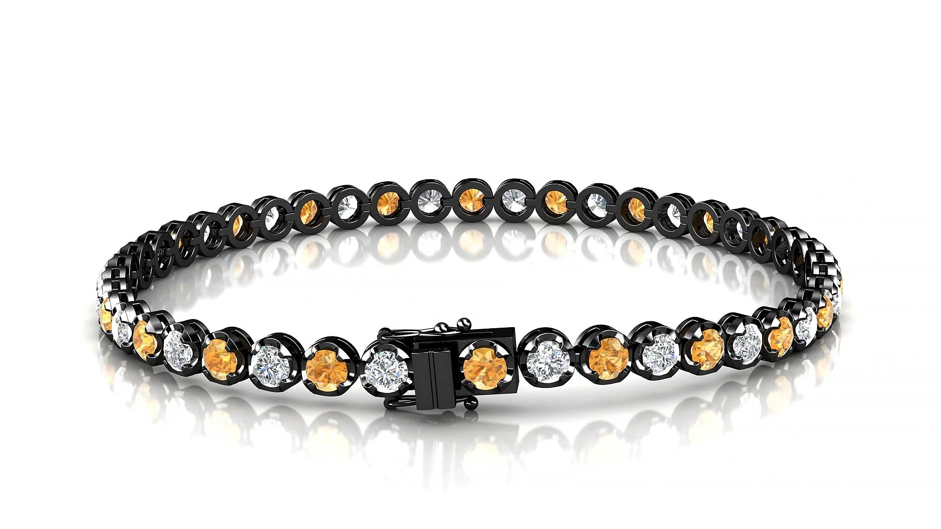 Bengal 1-1 | 18k Black Gold 3 mm Round Natural Citrine & Diamond Tennis Bracelet