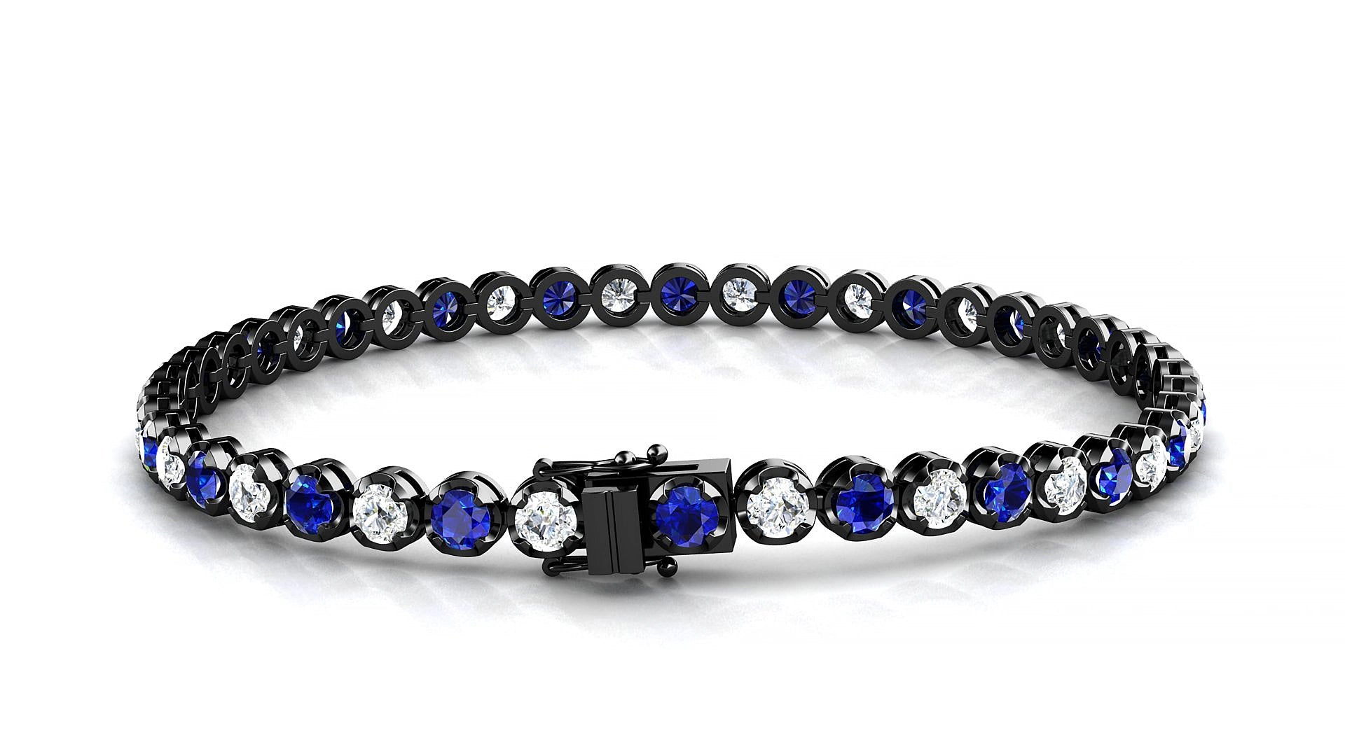 Bengal 1-1 | 18k Black Gold 3 mm Round Natural Sapphire & Diamond 15 cm Tennis Bracelet
