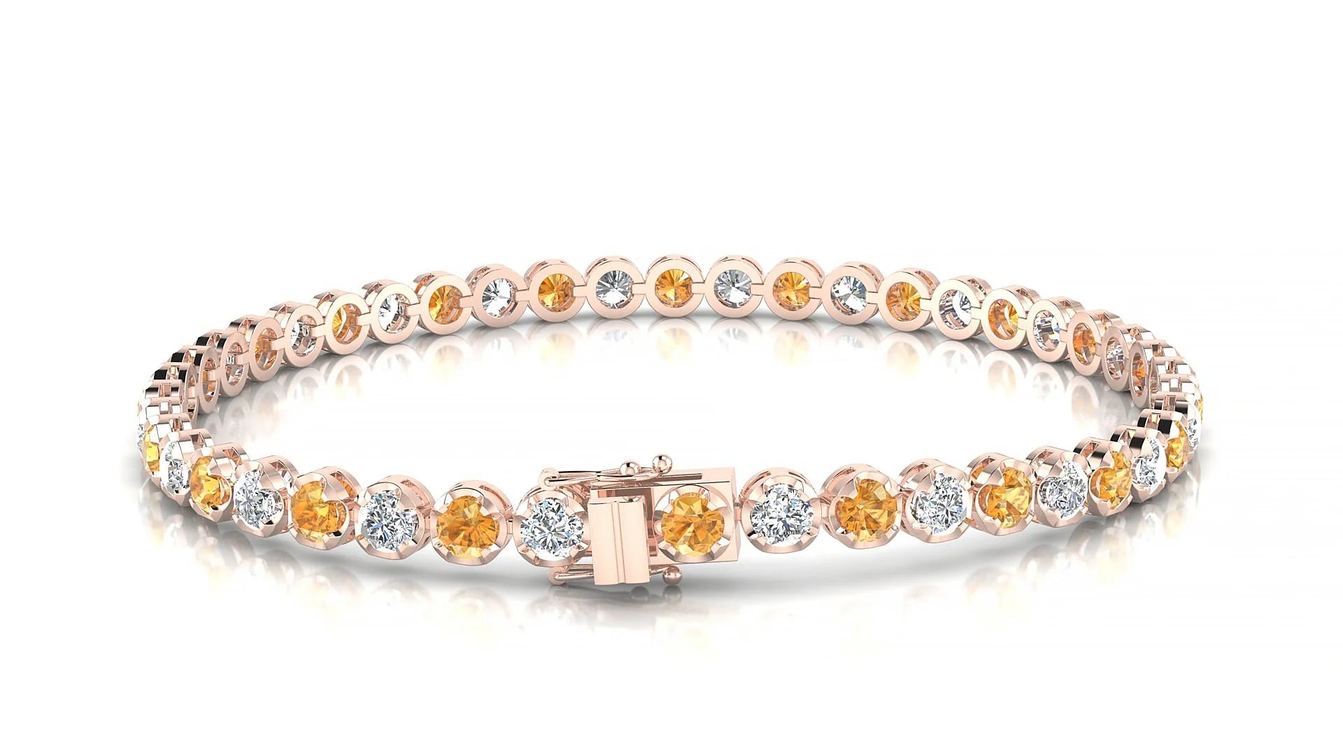 Bengal 1-1 | 18k Rose Gold 3 mm Round Natural Citrine & Diamond Tennis Bracelet