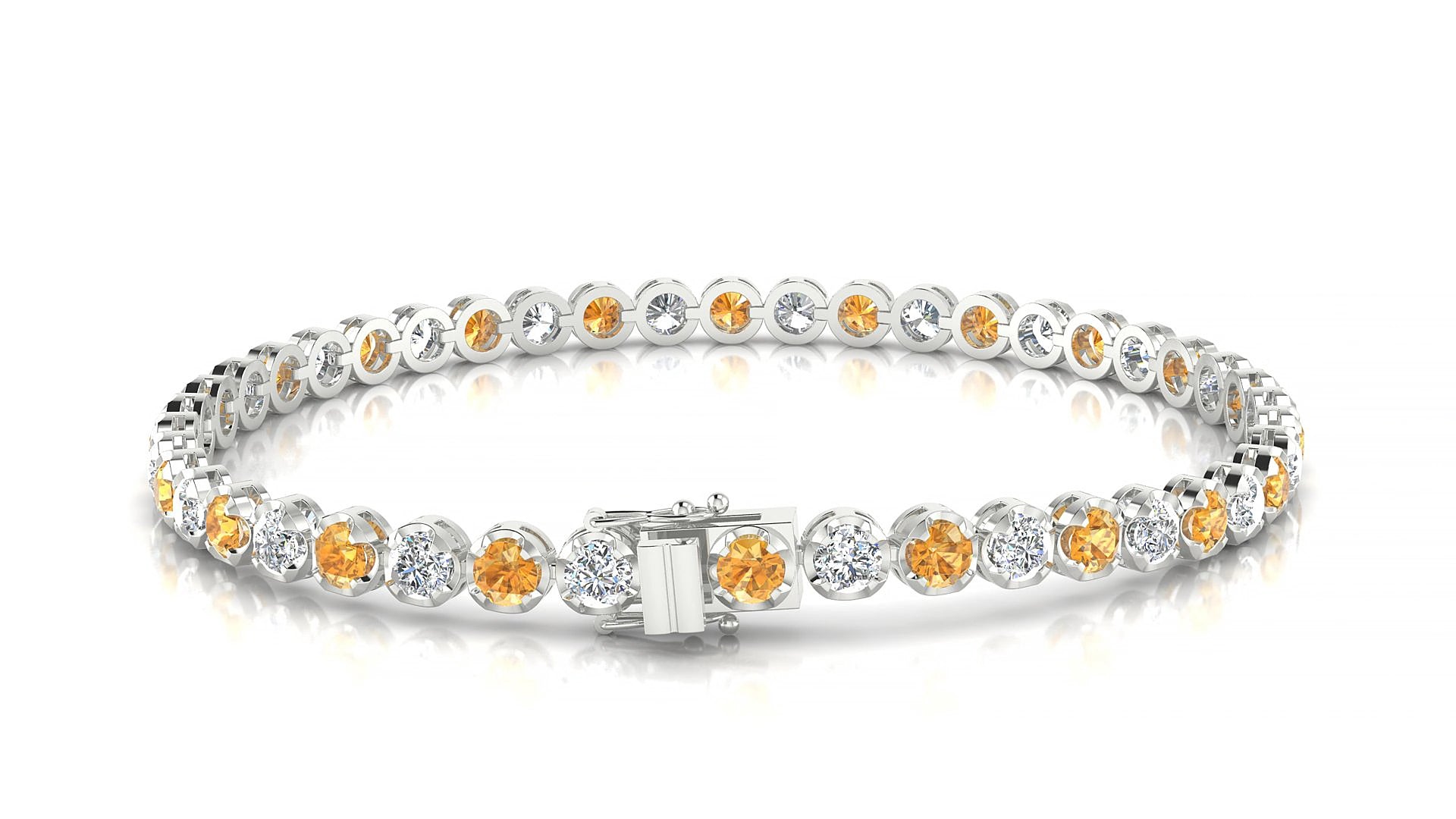Bengal 1-1 | 18k White Gold 3 mm Round Natural Citrine & Diamond 17 cm Tennis Bracelet