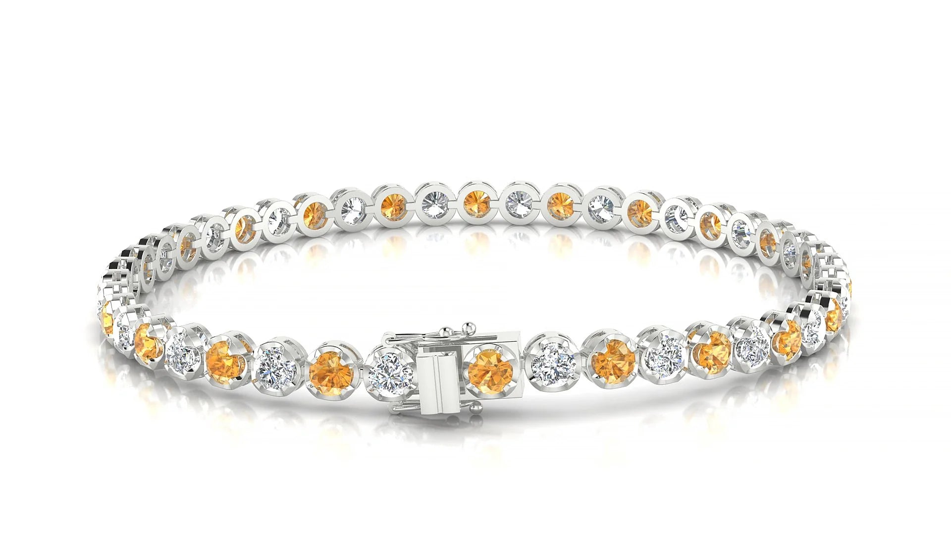 Bengal 1-1 | 18k White Gold 3 mm Round Natural Citrine & Diamond Tennis Bracelet