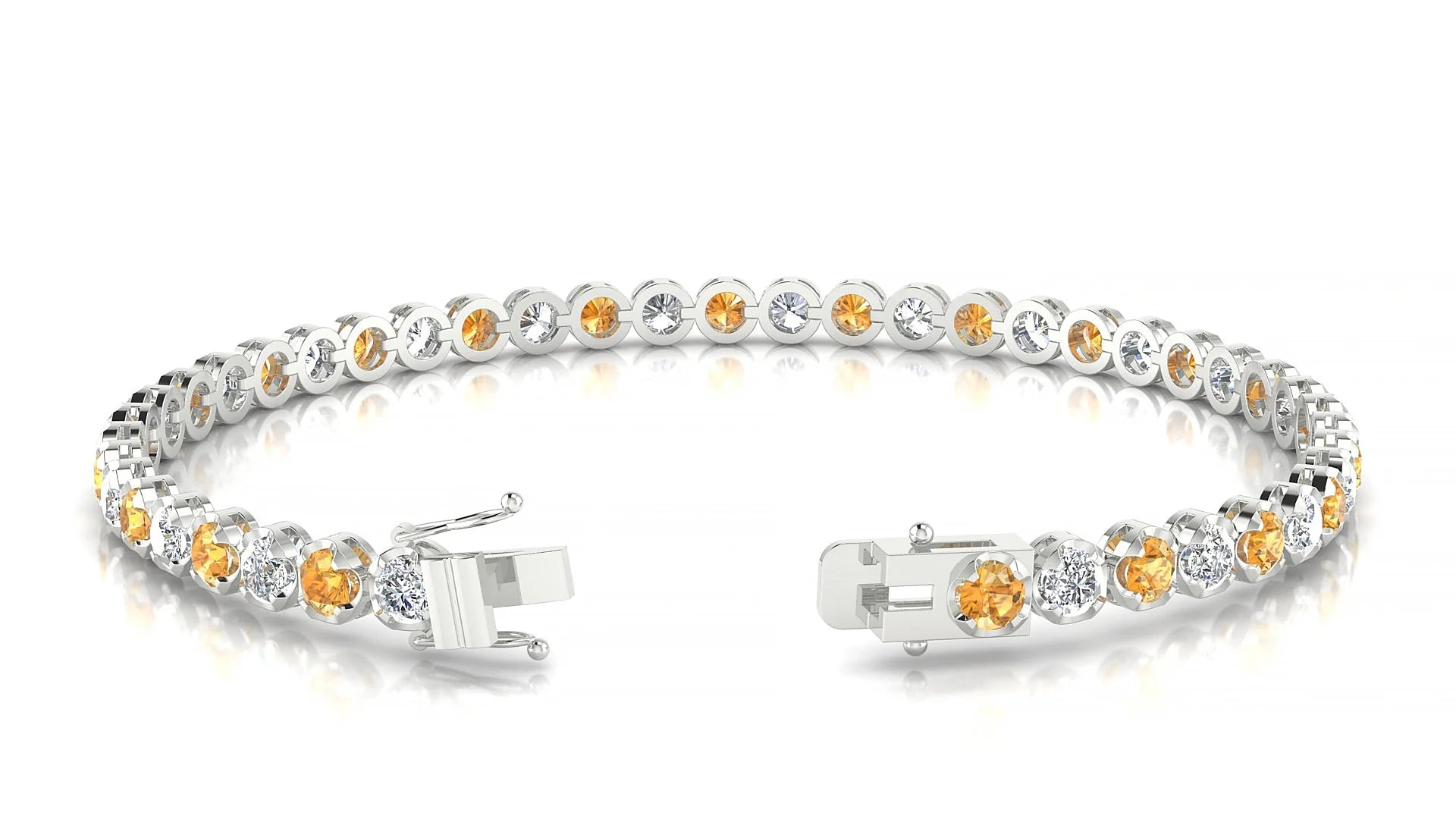 Bengal 1-1 | 18k White Gold 3 mm Round Natural Citrine & Diamond Tennis Bracelet
