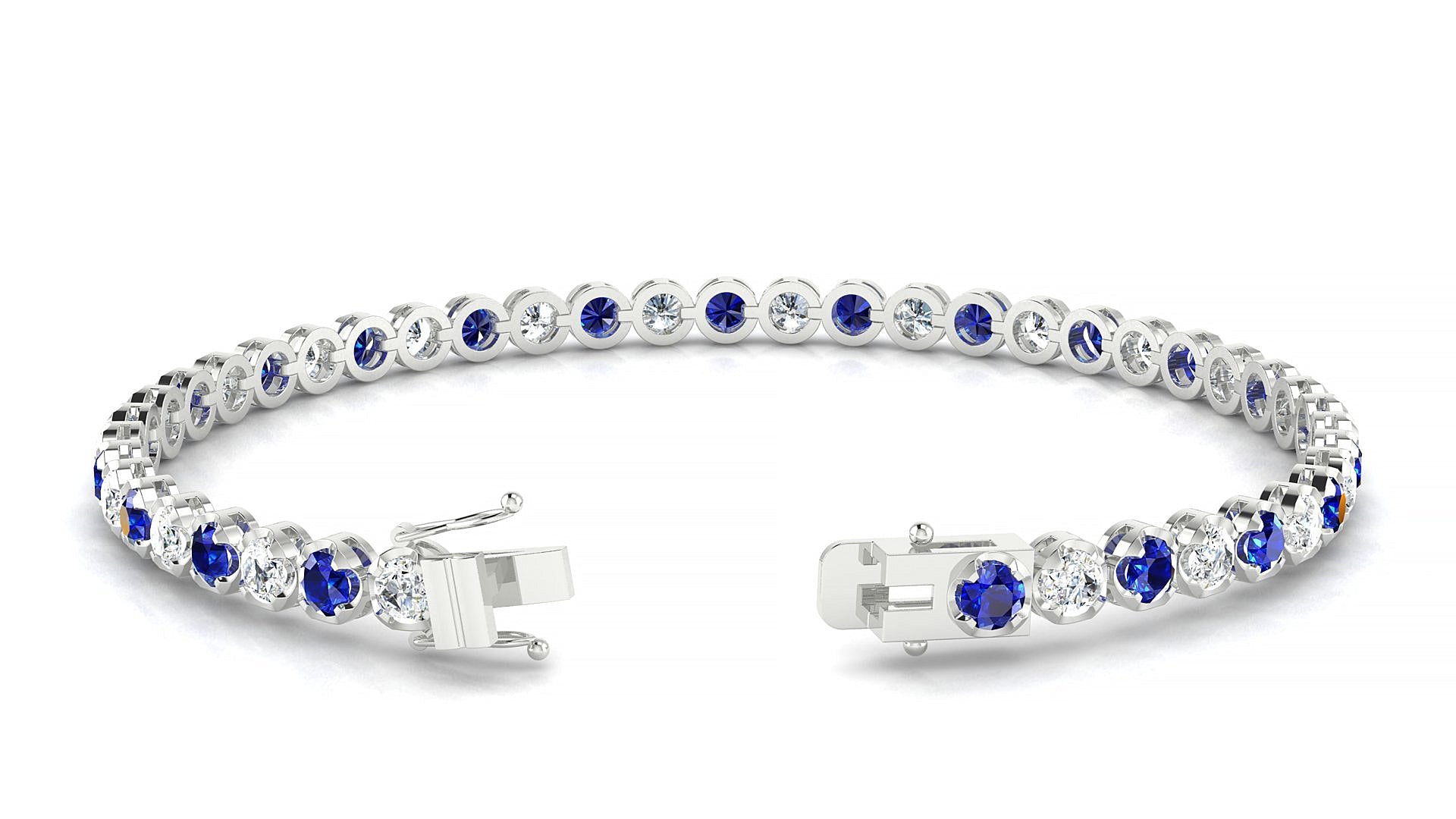 Bengal 1-1 | 18k White Gold 3 mm Round Natural Sapphire & Diamond Tennis Bracelet