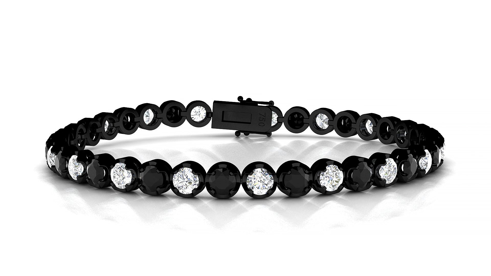 Bengal 1-1 | 18k Black Gold 3.4 mm Round Natural Black Diamond & Diamond 18 cm Tennis Bracelet