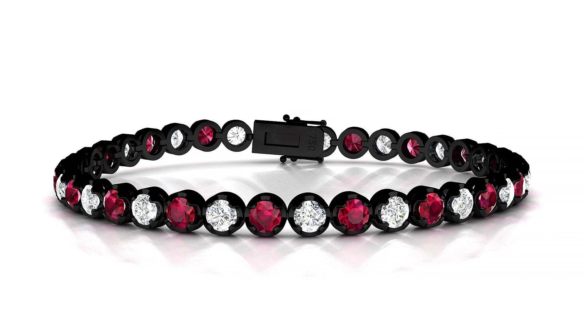 Bengal 1-1 | 18k Black Gold 3.4 mm Round Natural Ruby & Diamond 15 cm Tennis Bracelet