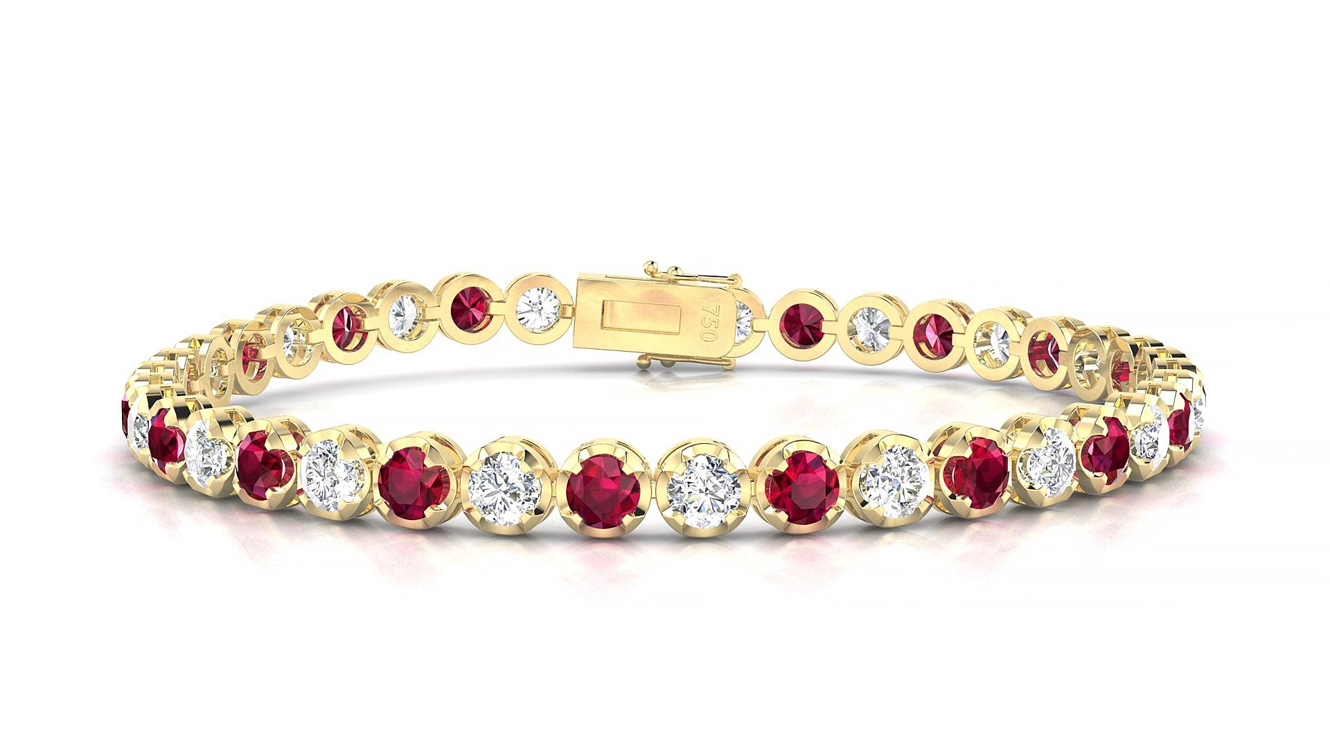 Bengal 1-1 | 18k Yellow Gold 3.4 mm Round Natural Ruby & Diamond 15 cm Tennis Bracelet
