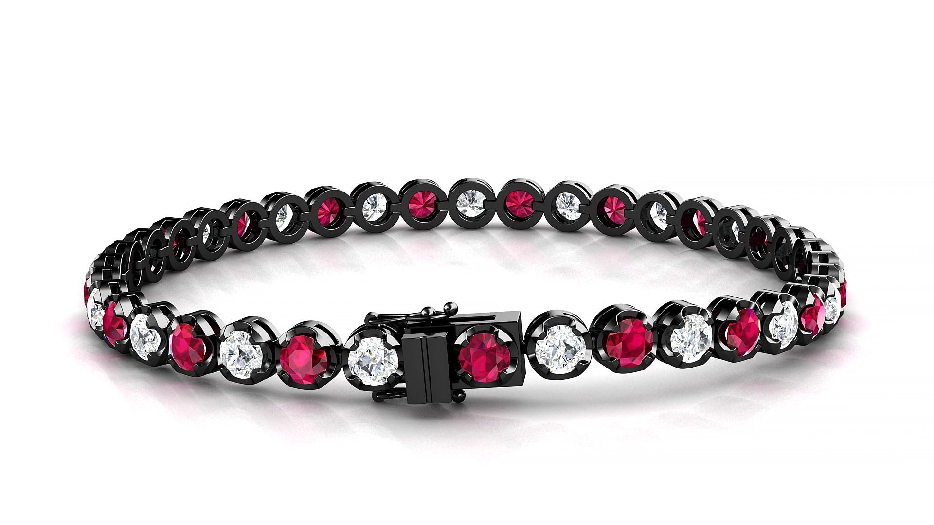 Bengal 1-1 | 18k Black Gold 3.4 mm Round Natural Ruby & Diamond 15 cm Tennis Bracelet