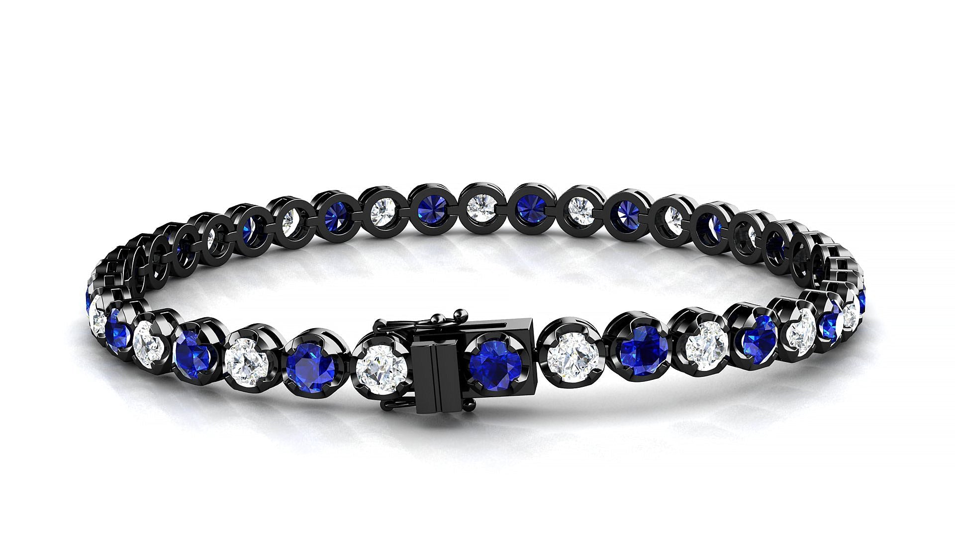 Bengal 1-1 | 18k Black Gold 3.4 mm Round Natural Sapphire & Diamond Tennis Bracelet