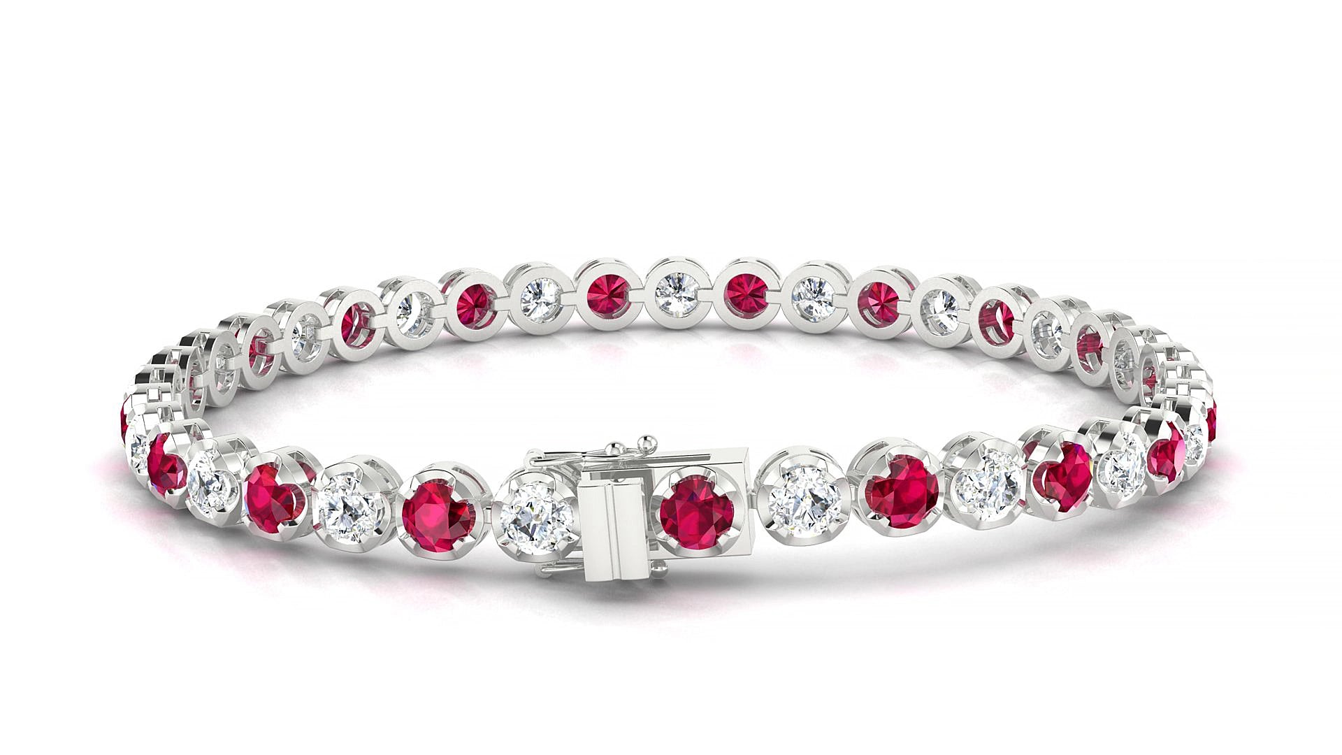 Bengal 1-1 | 18k White Gold 3.4 mm Round Natural Ruby & Diamond 15 cm Tennis Bracelet